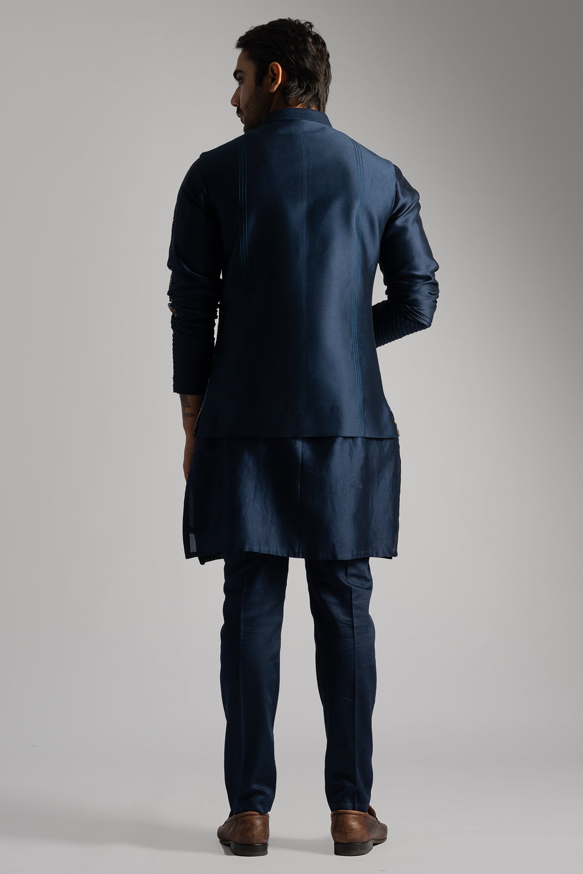 Blue Chanderi Bundi Kurta Set