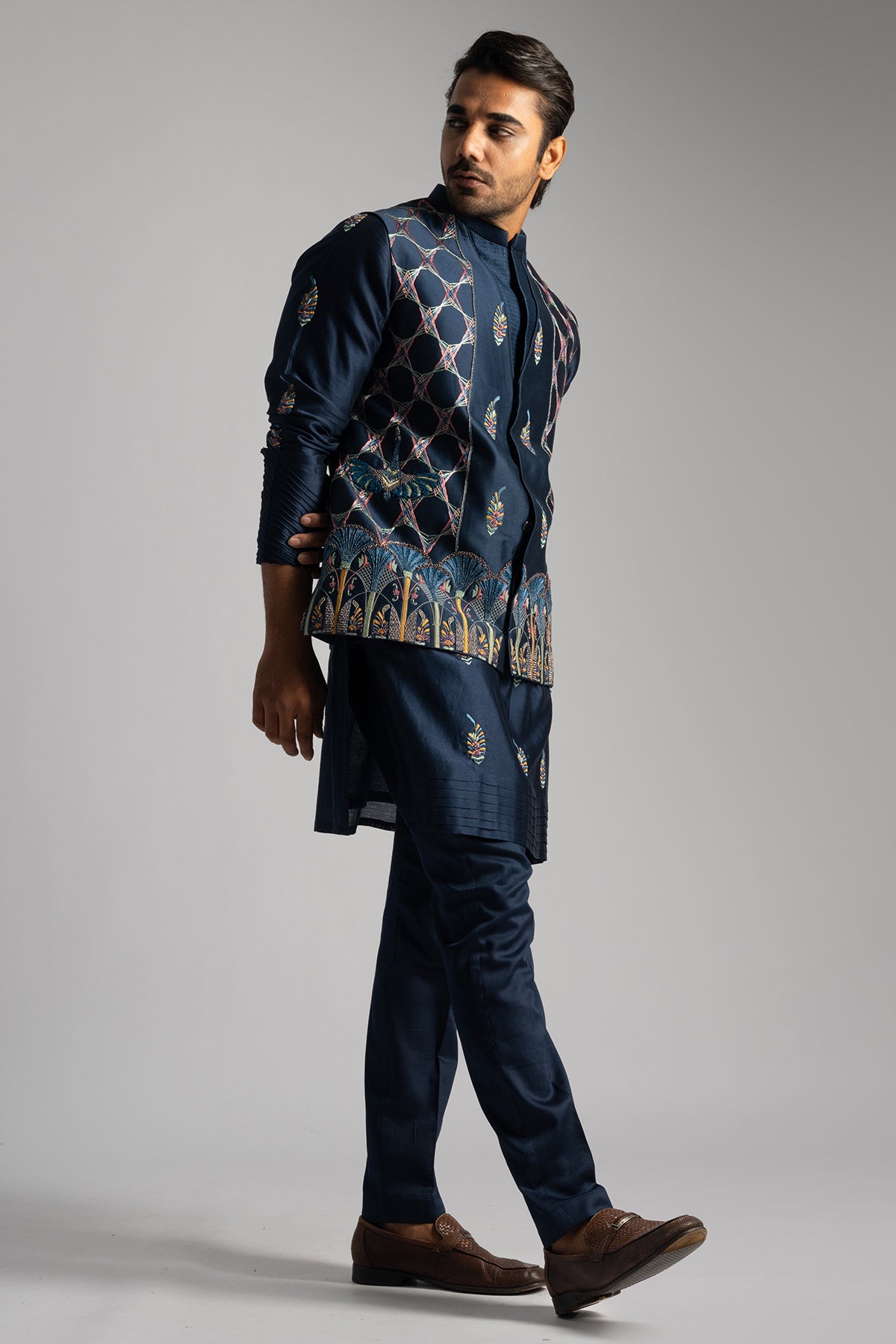 Blue Chanderi Bundi Kurta Set