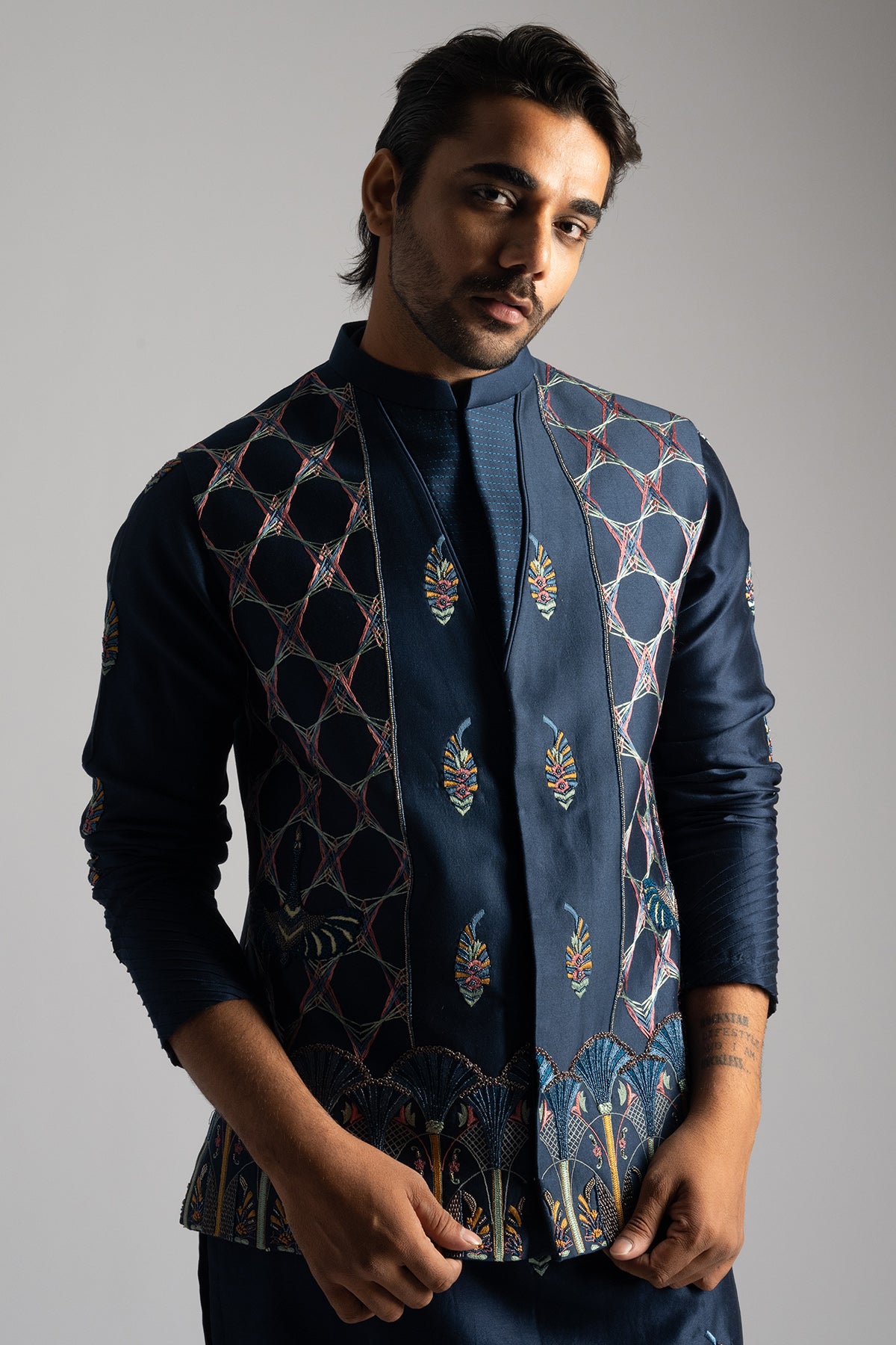 Blue Chanderi Bundi Kurta Set