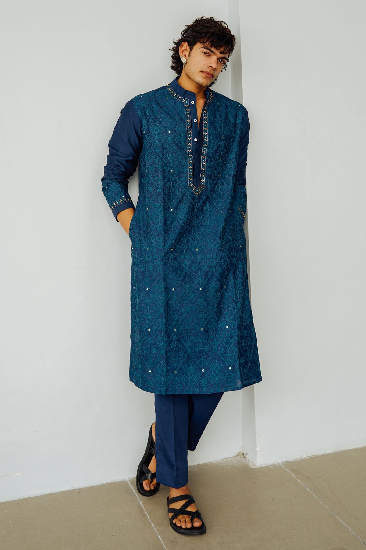 Blue Chanderi Dori Work Kurta Set