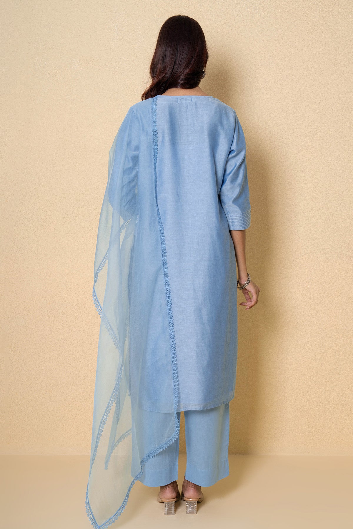 Blue Chanderi Floral Kurta Set