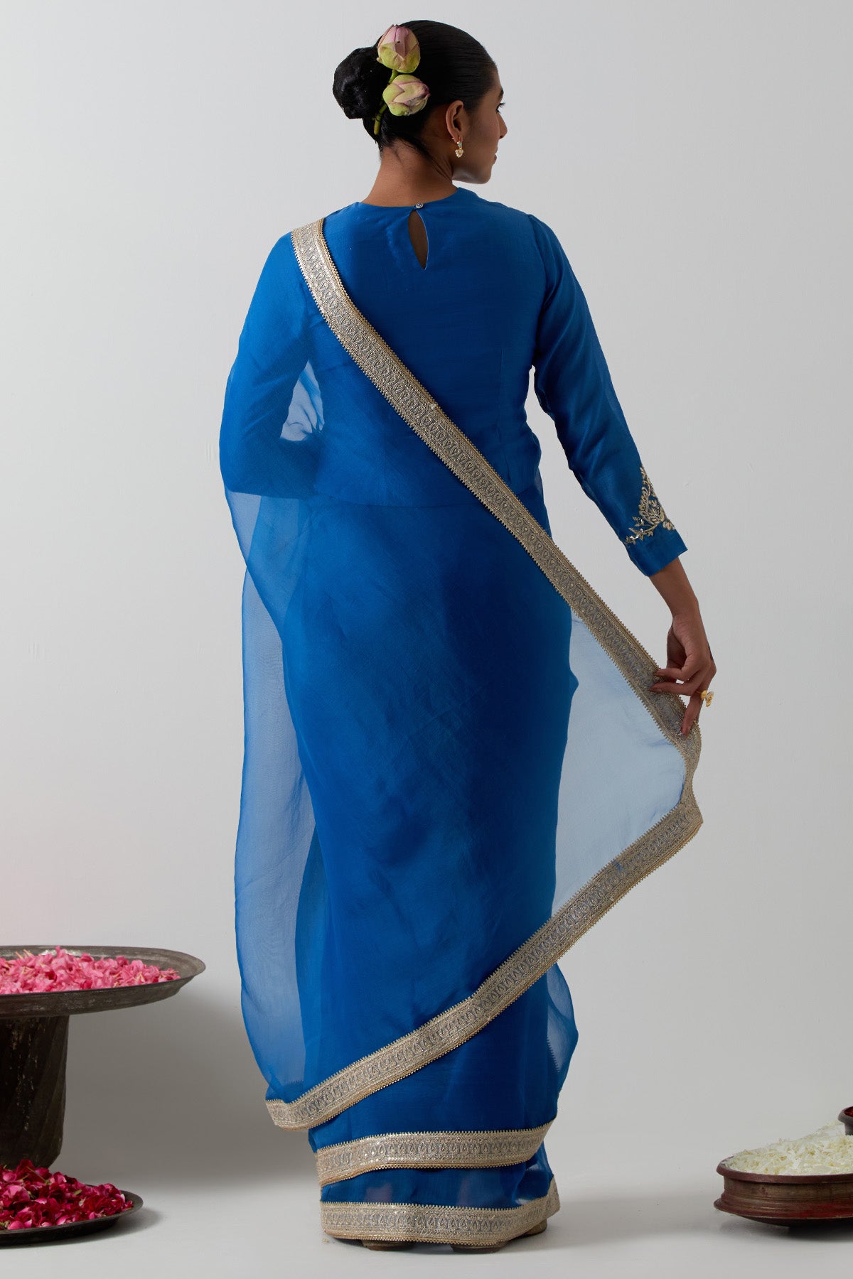 Blue Chanderi & Katan Saree Set