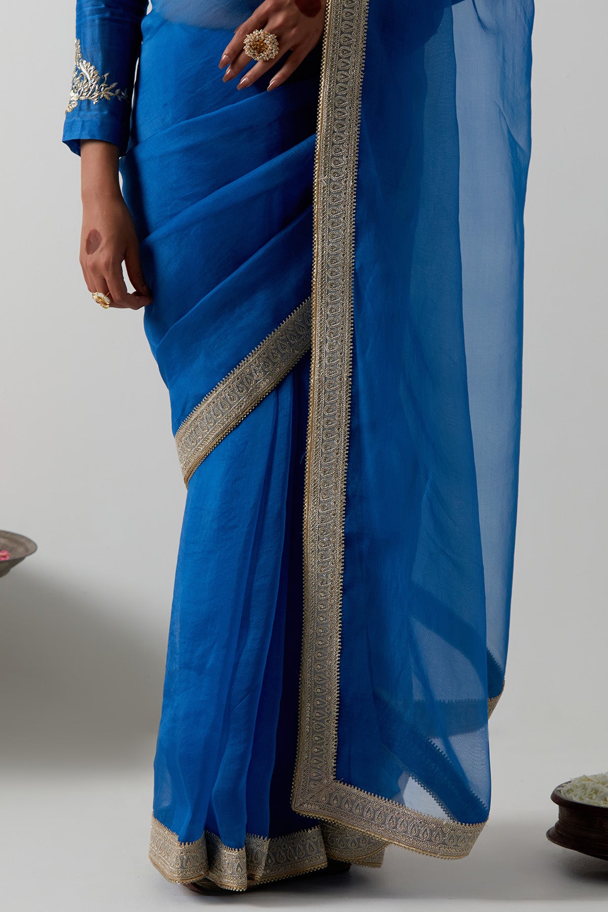 Blue Chanderi & Katan Saree Set