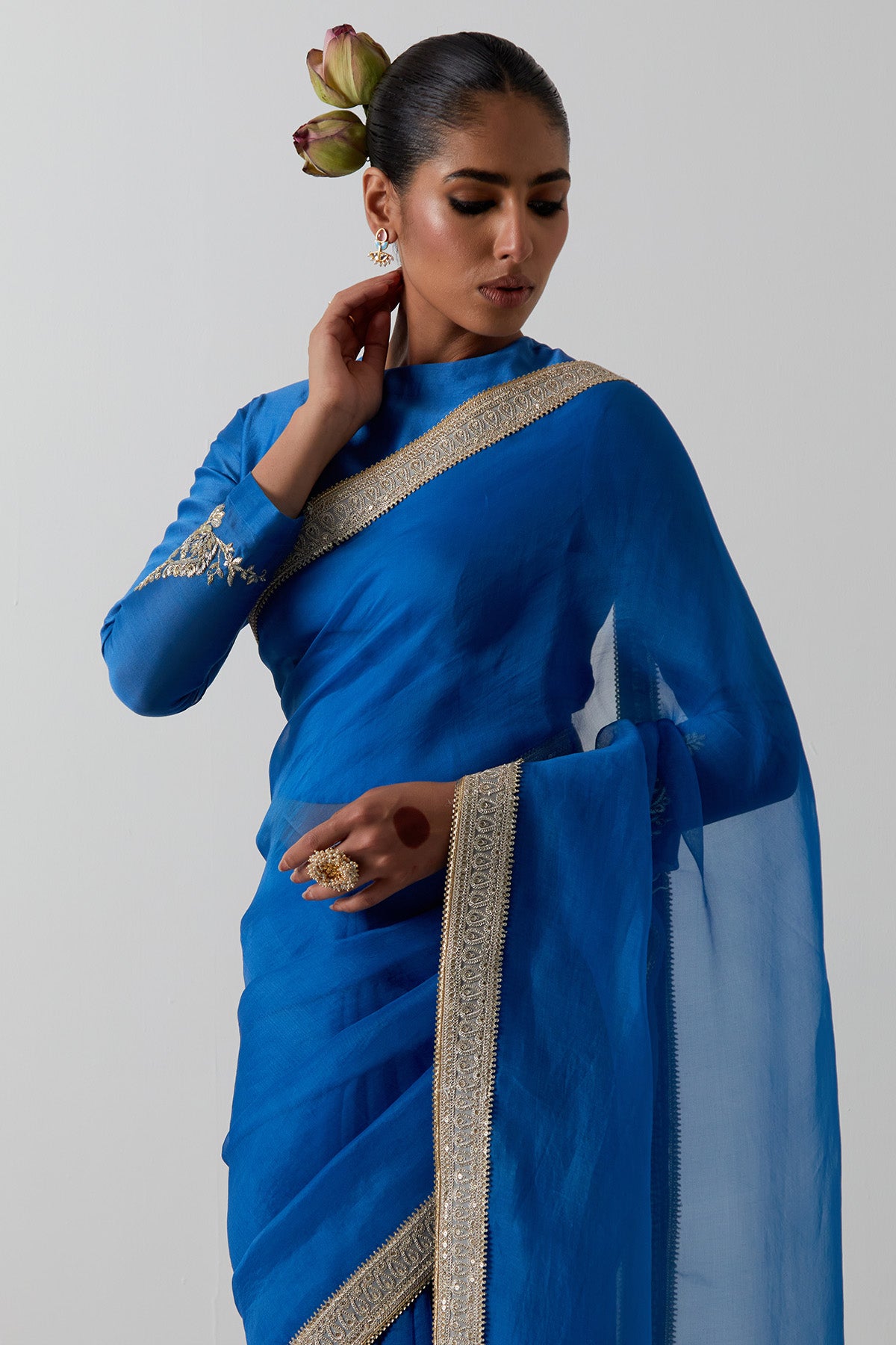 Blue Chanderi & Katan Saree Set