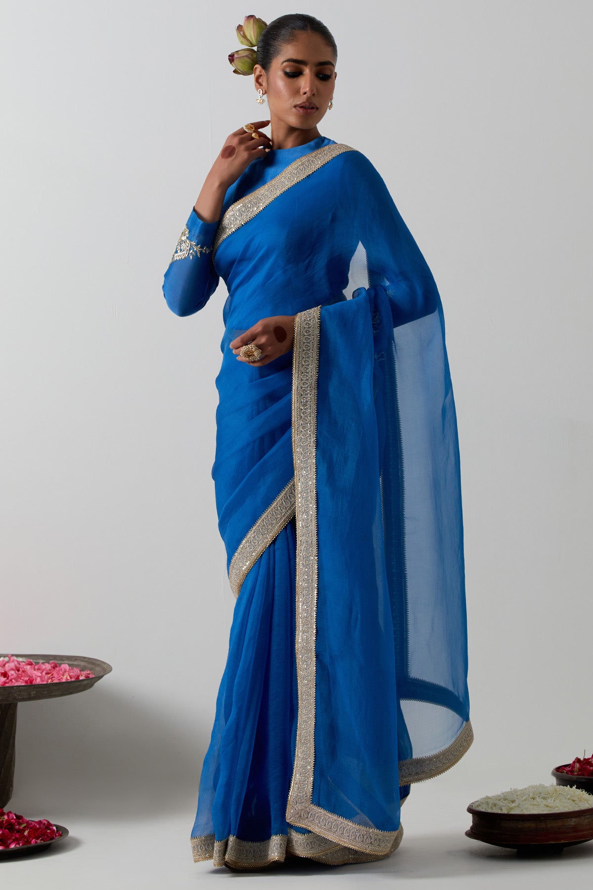 Blue Chanderi & Katan Saree Set