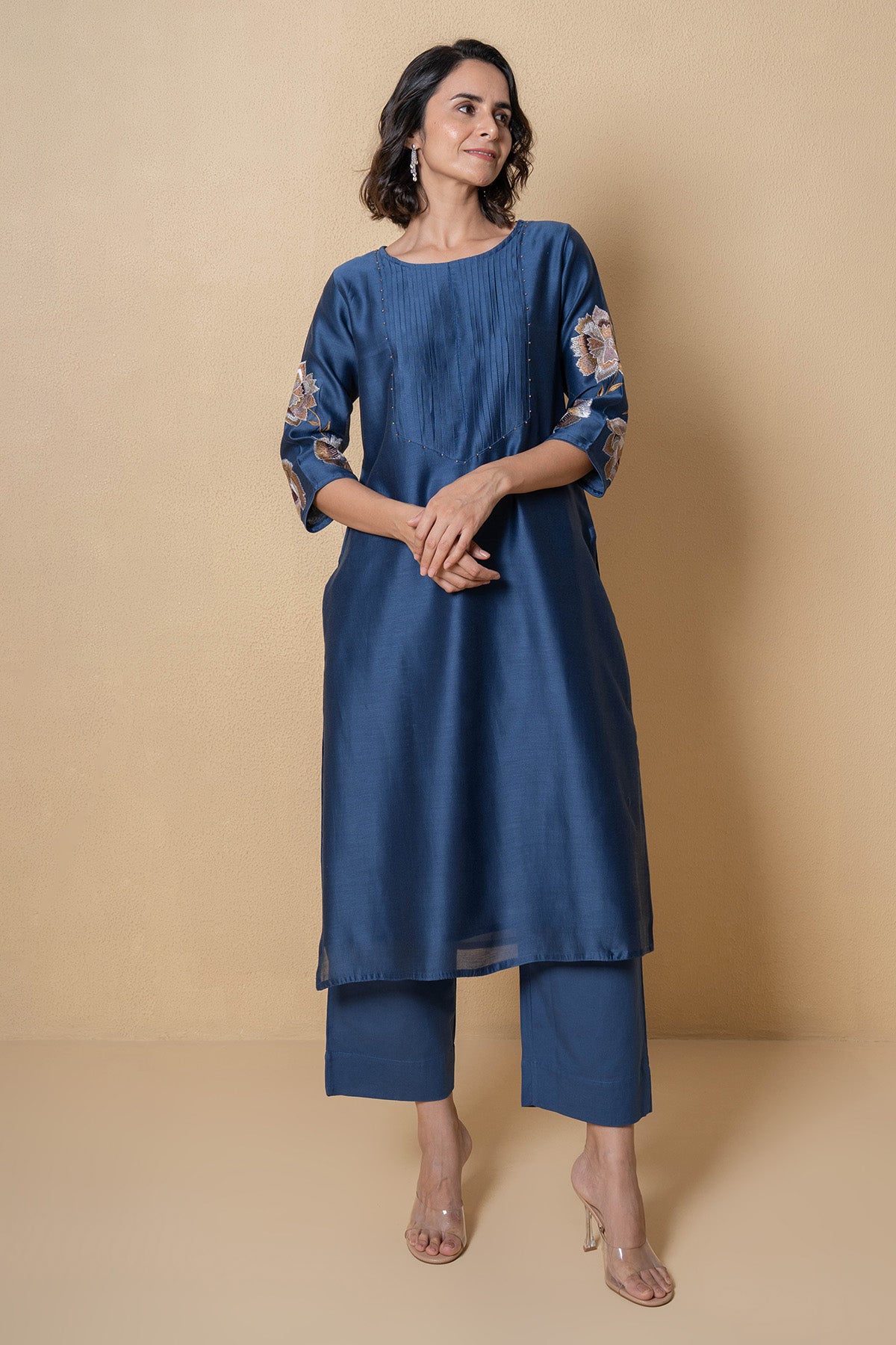 Blue Chanderi Kurta And Pants