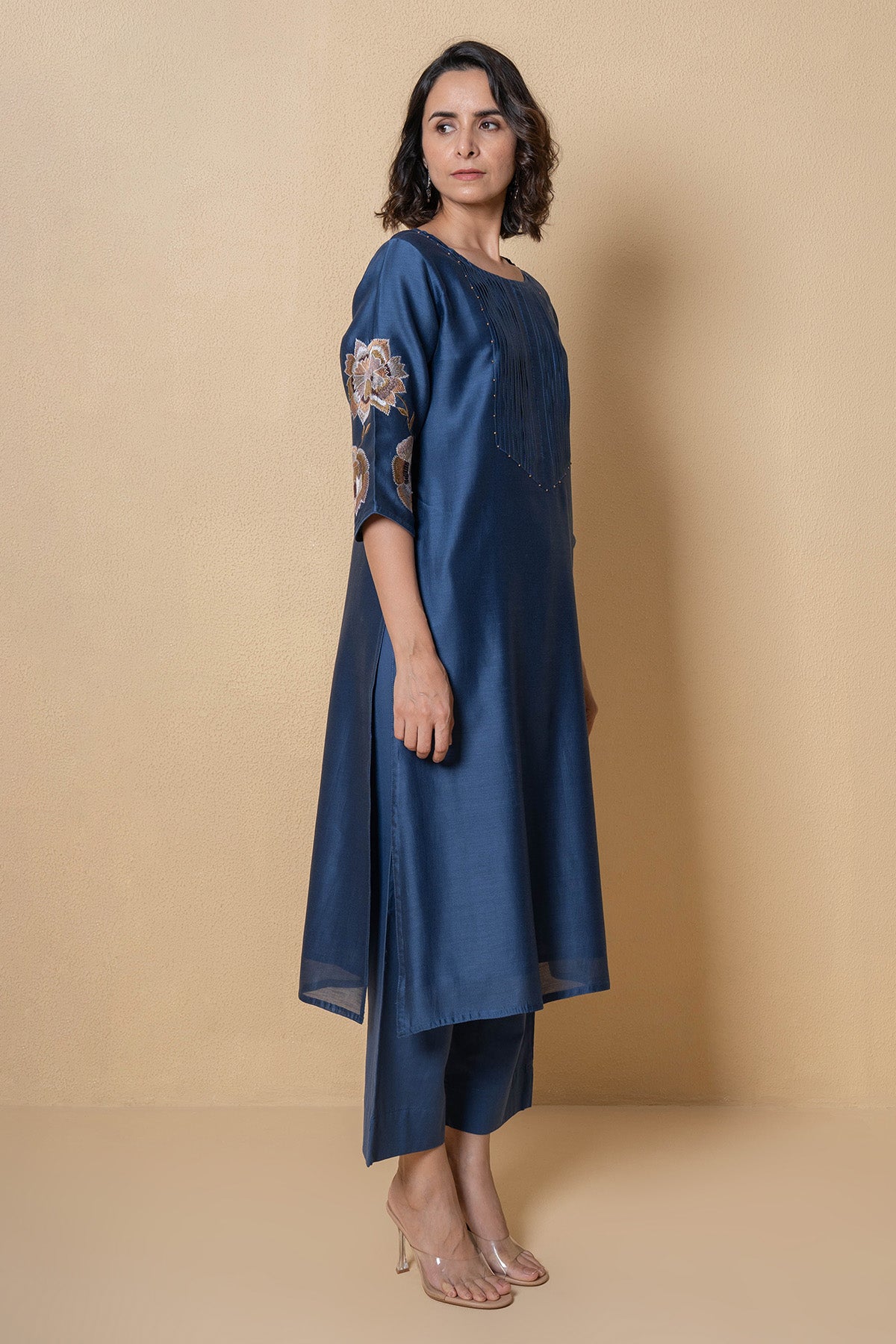 Blue Chanderi Kurta And Pants