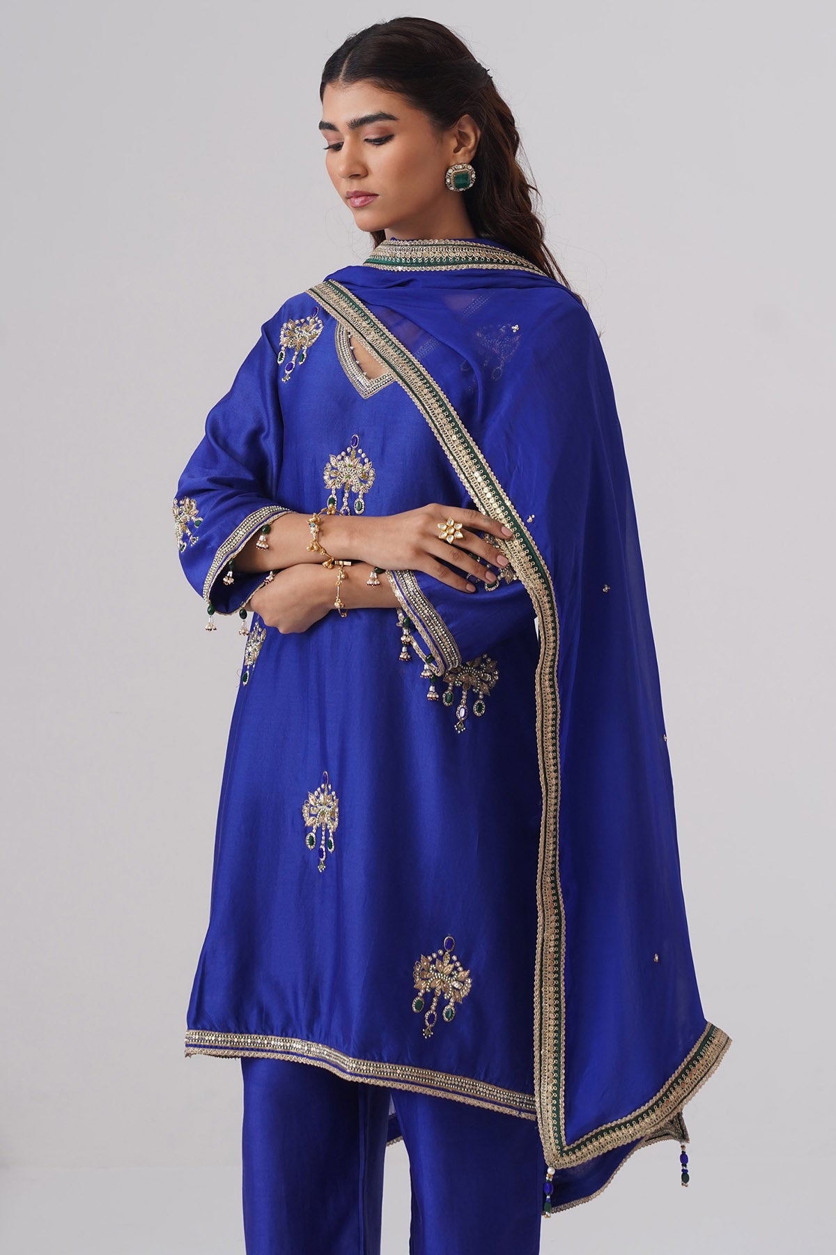 Blue Chanderi Pearl Kurta Set