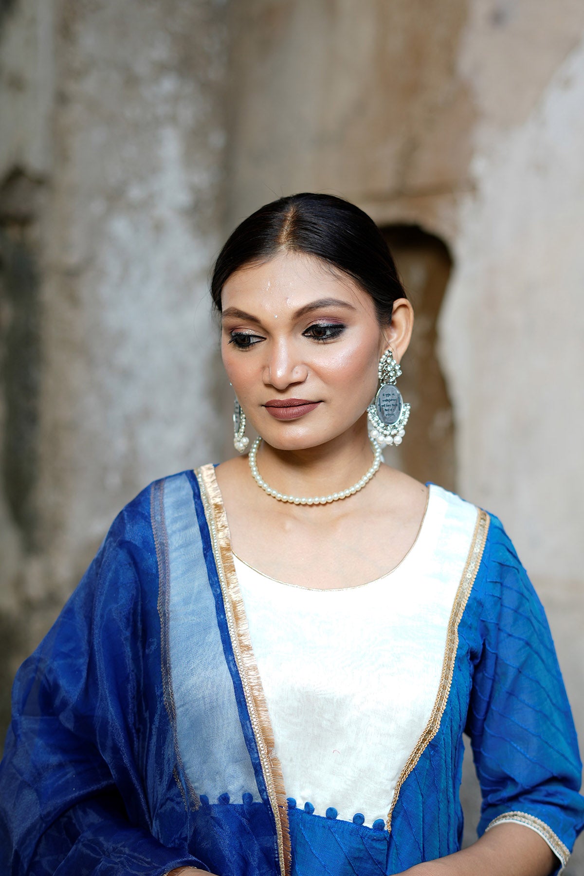 Blue Chanderi Pintuck Kurta Set