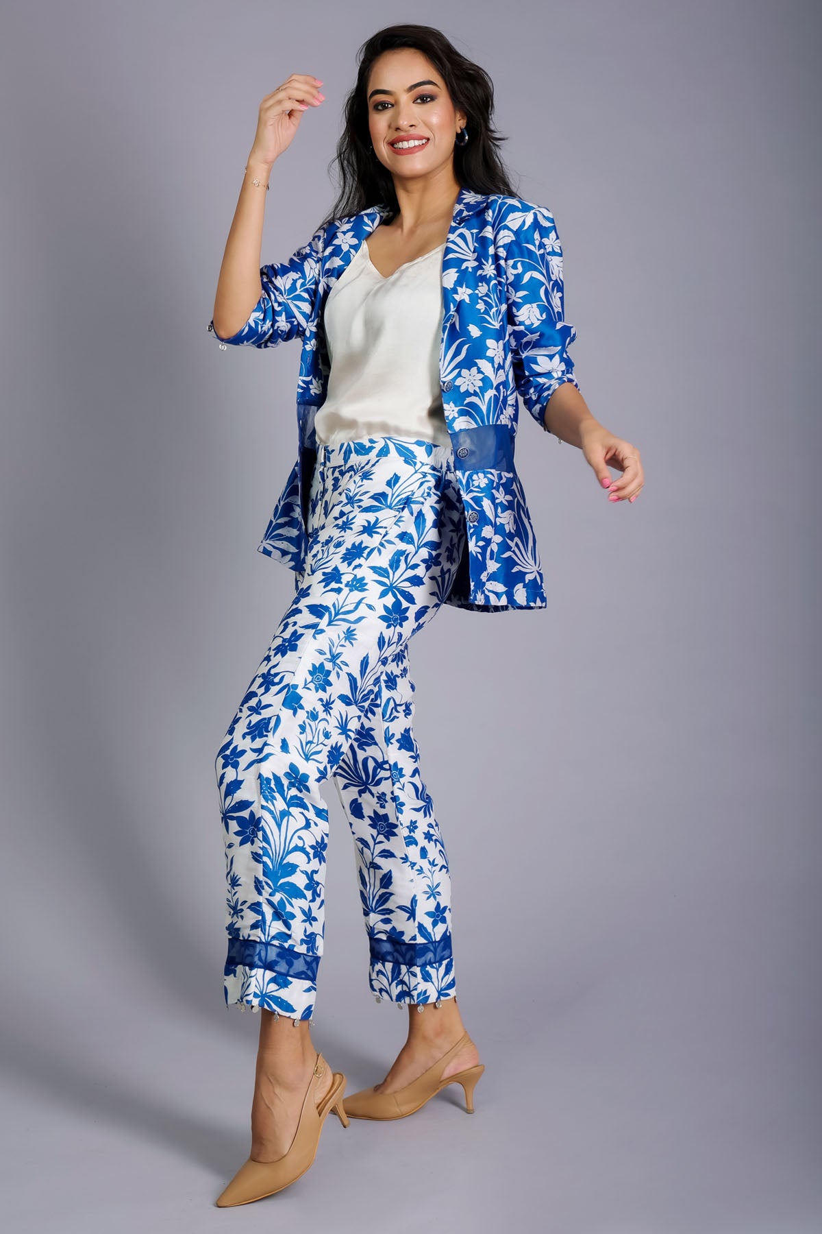 Blue Chanderi Print Co-ord Set