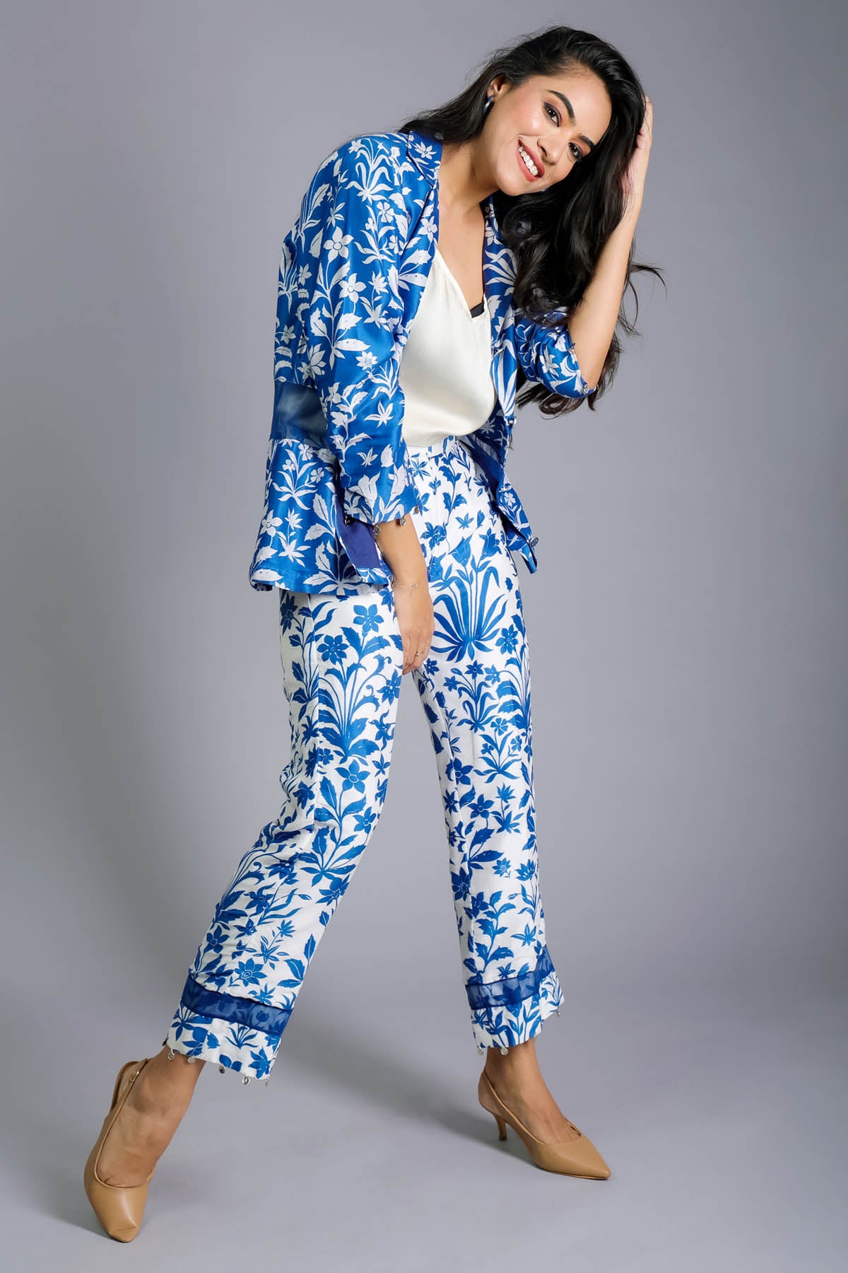 Blue Chanderi Print Co-ord Set