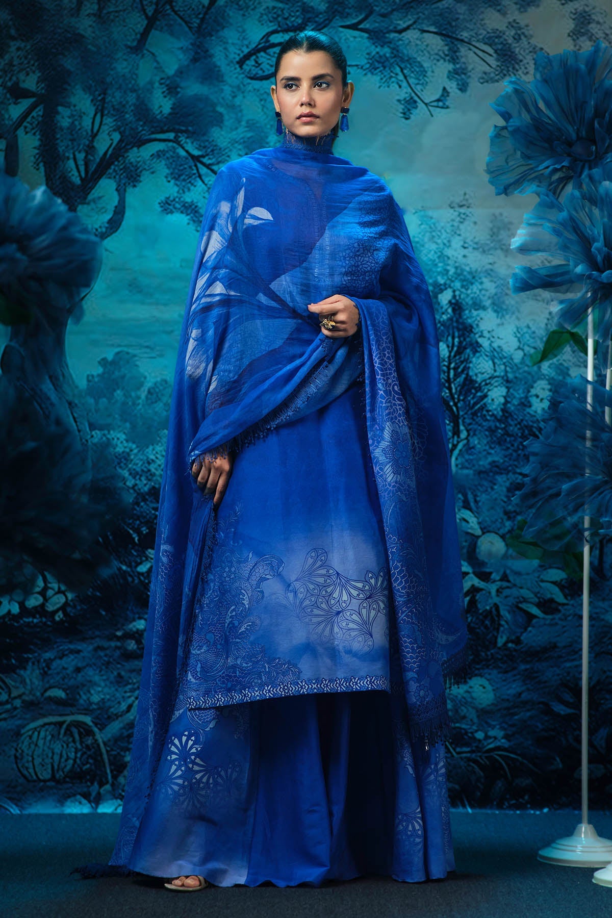 Buy Blue Chanderi Print Palazzo Set by Mandira Wirk for women online at ScrollnShops