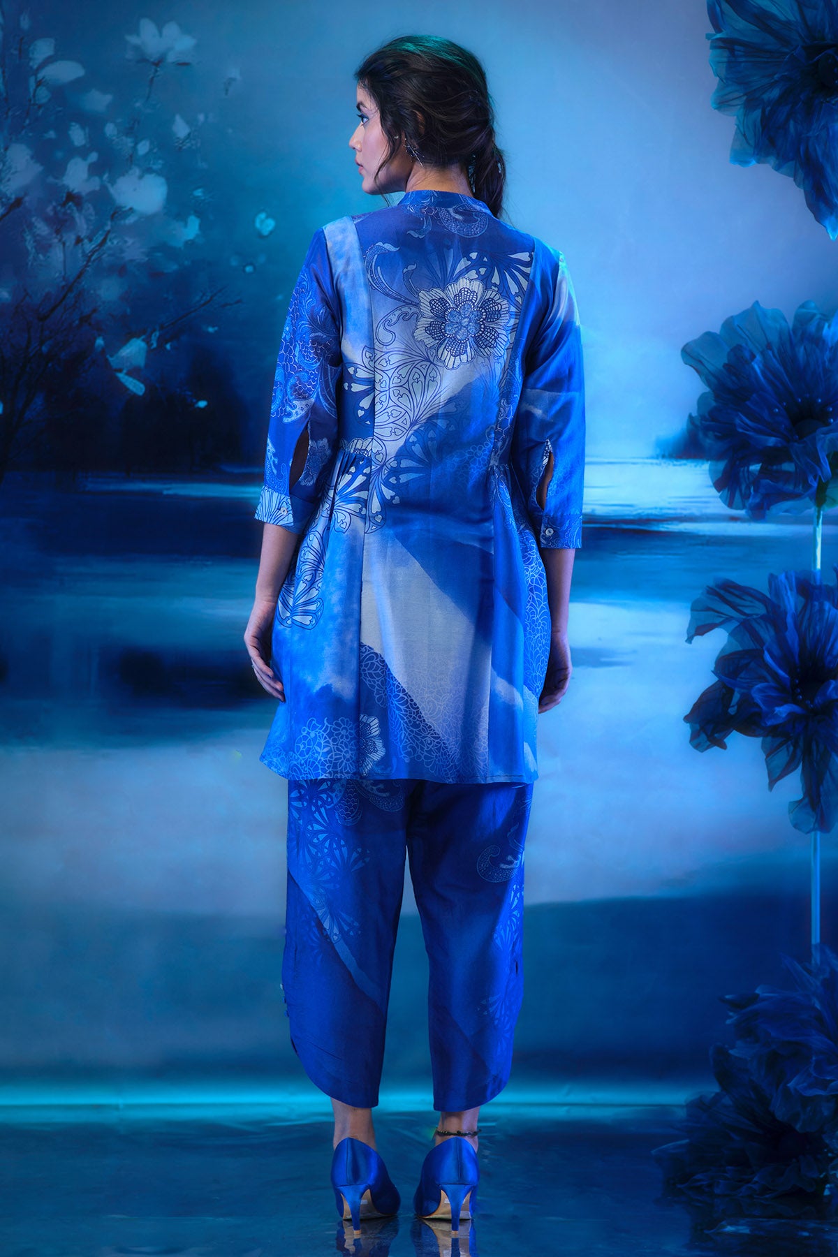 Blue Chanderi Printed Co-ord Set