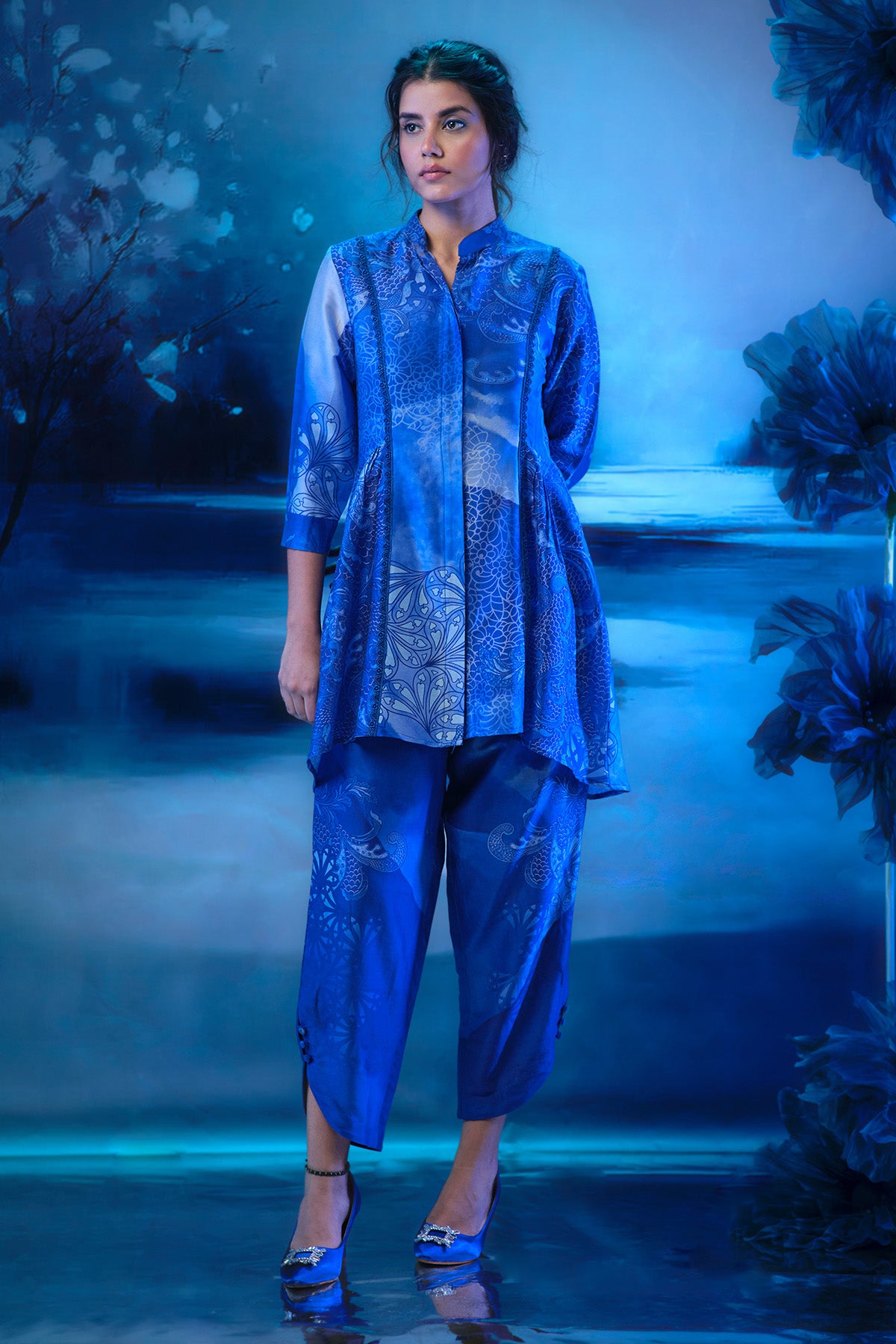 Blue Chanderi Printed Co-ord Set