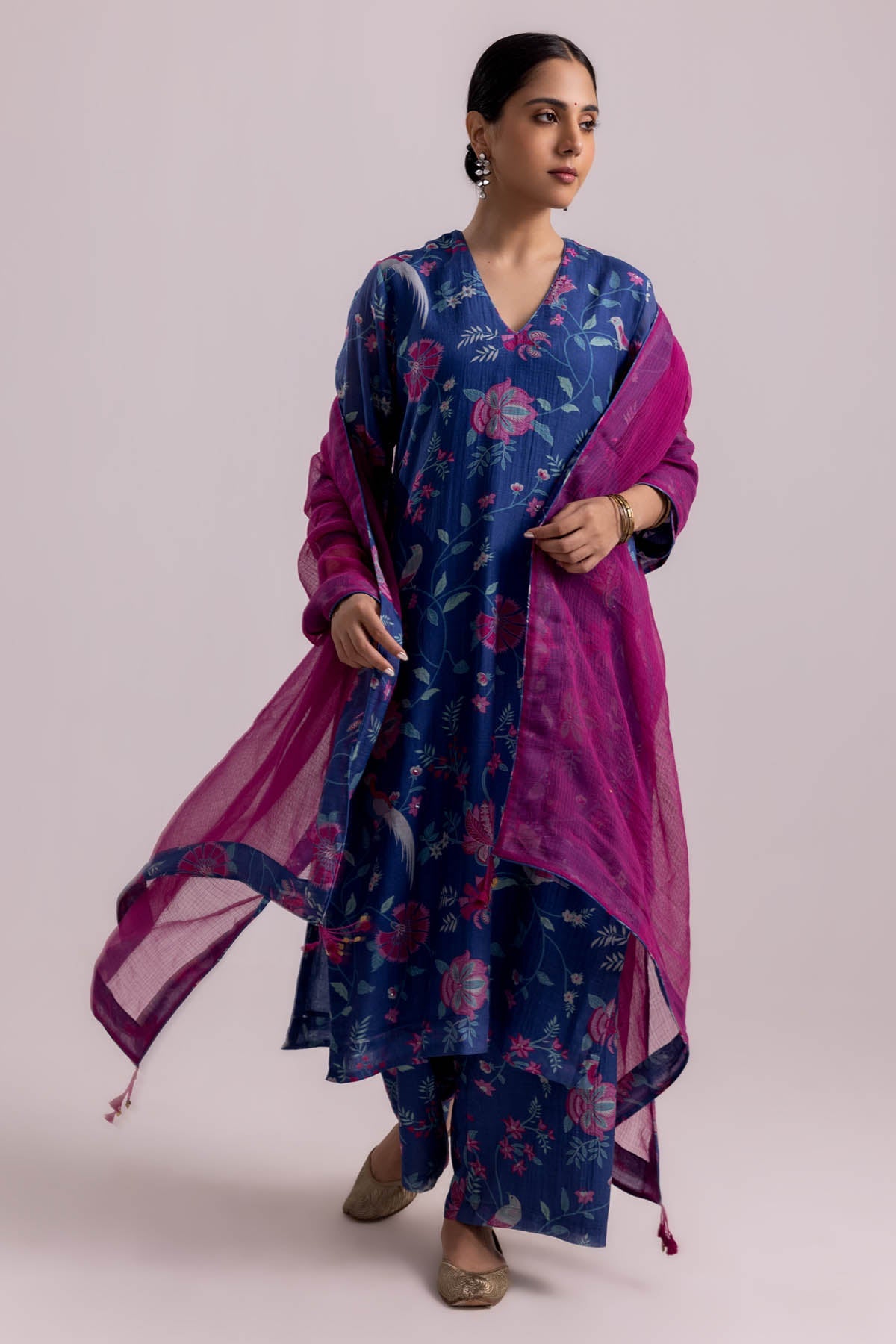 Label Shreya Sharma Blue Chanderi Printed Kurta Set  for women online at ScrollnShops