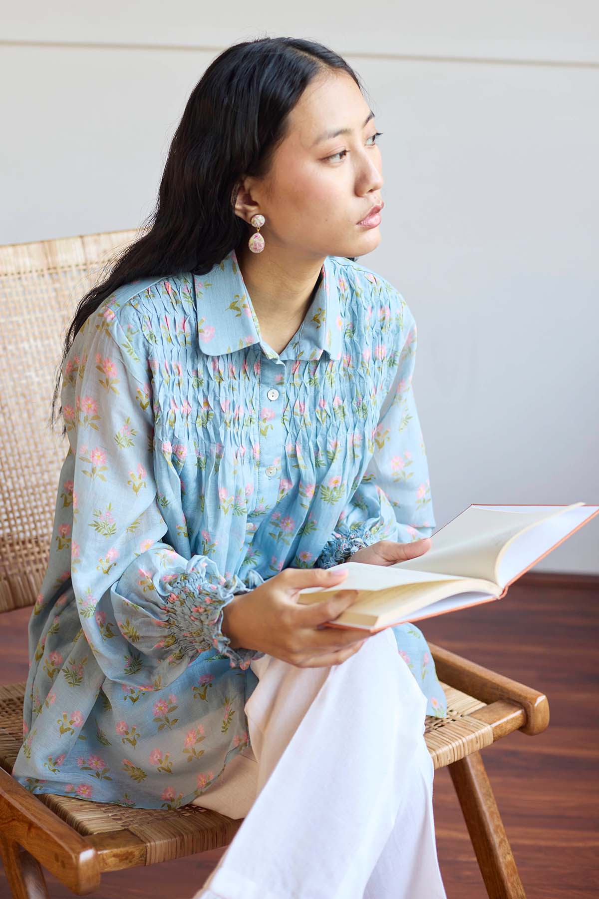 Blue Chanderi Relaxed Fit Shirt