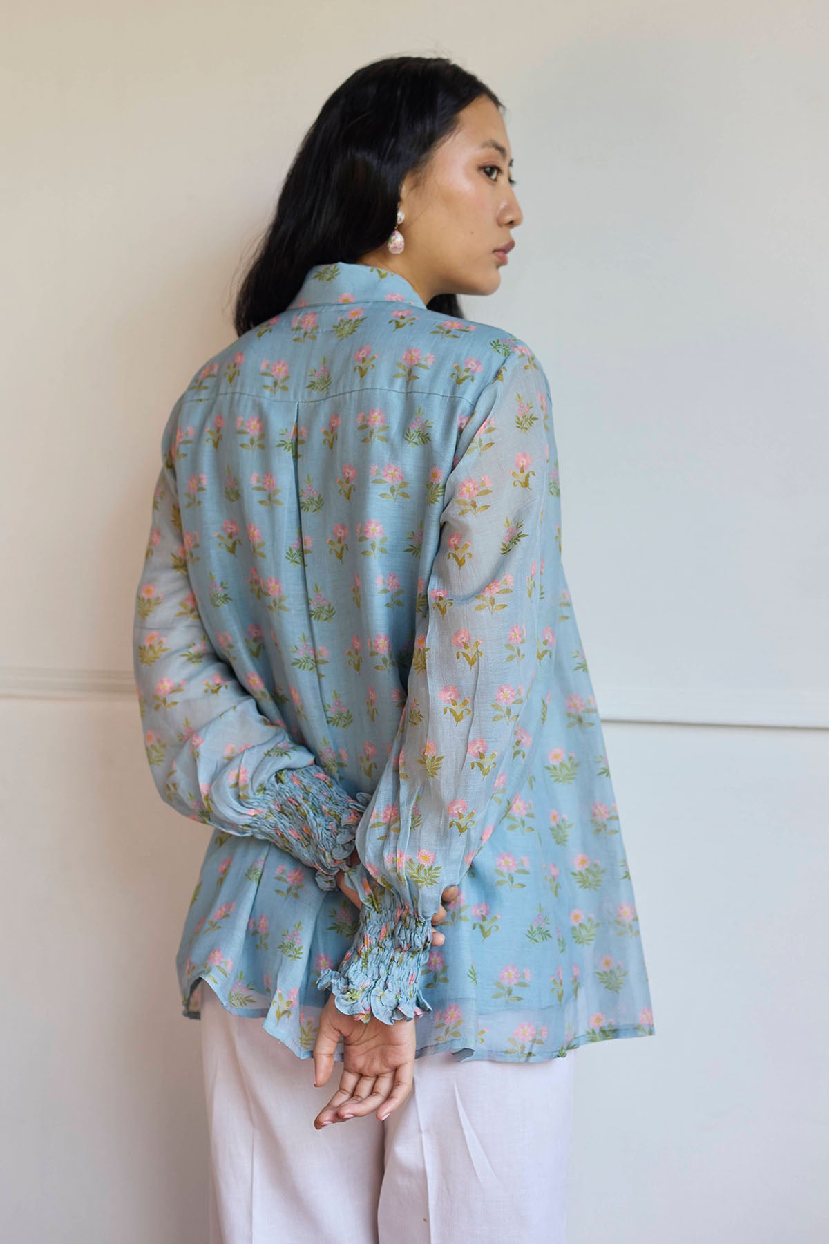 Blue Chanderi Relaxed Fit Shirt
