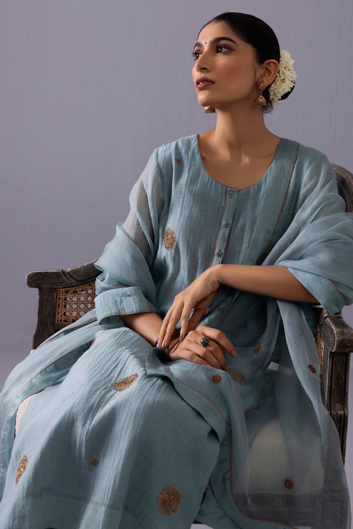 Blue Chanderi Sequins Kurta Set