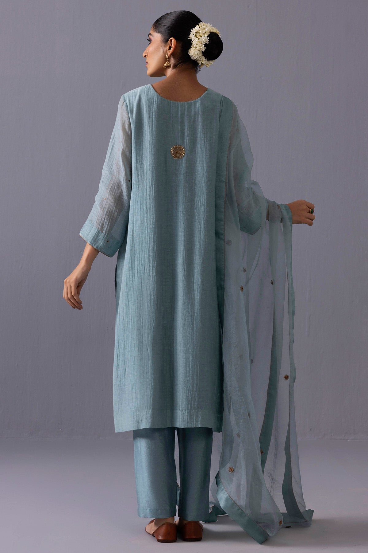 Blue Chanderi Sequins Kurta Set
