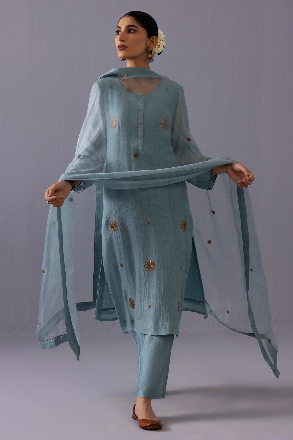 Buy Blue Chanderi Sequins Kurta Set for women online available at ScrollnShops