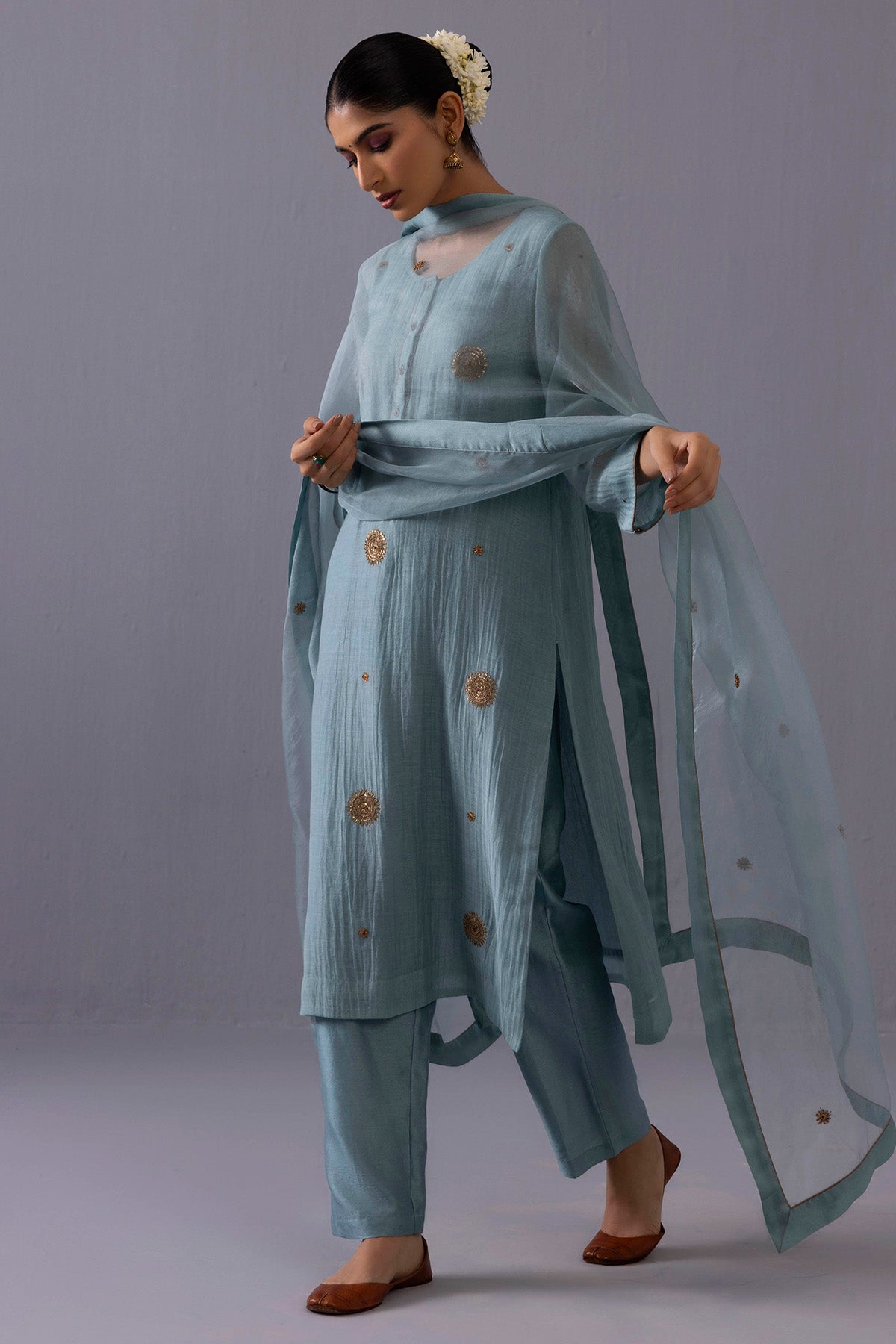 Blue Chanderi Sequins Kurta Set