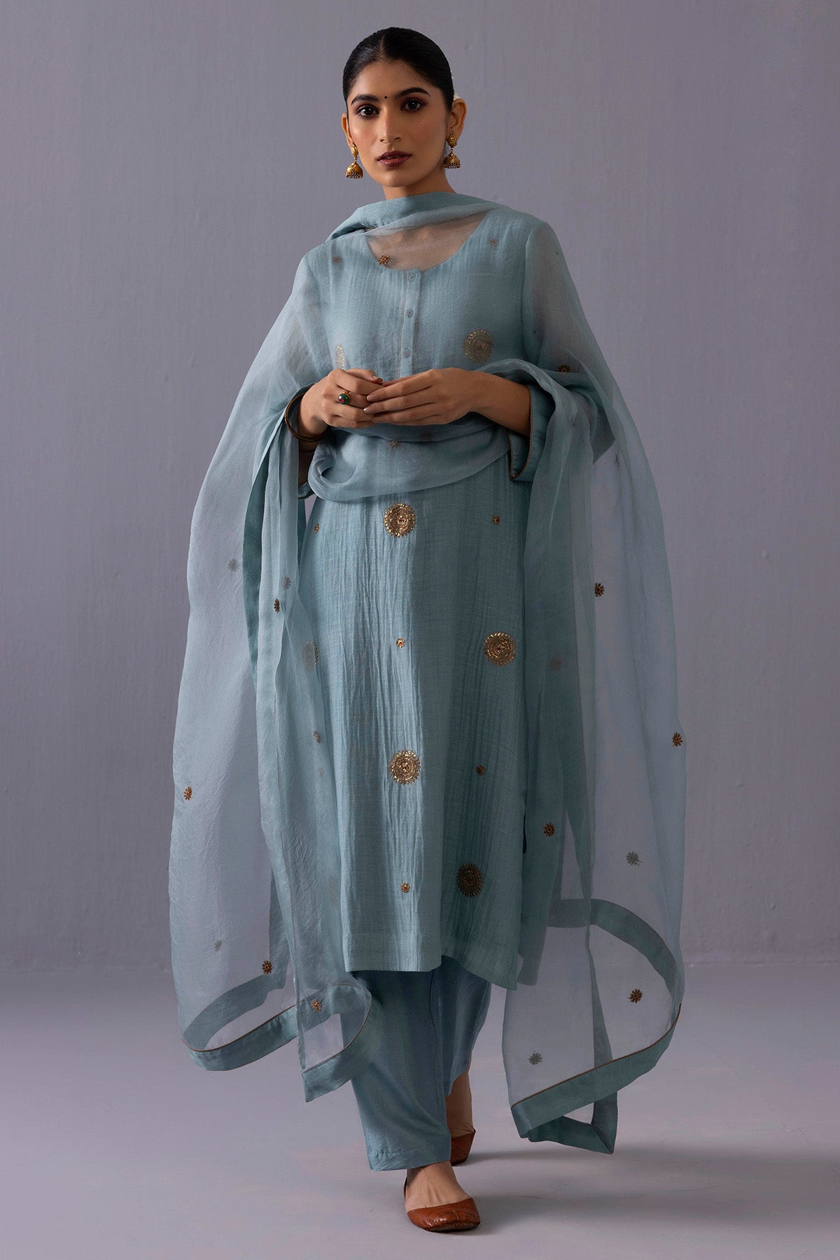 Blue Chanderi Sequins Kurta Set