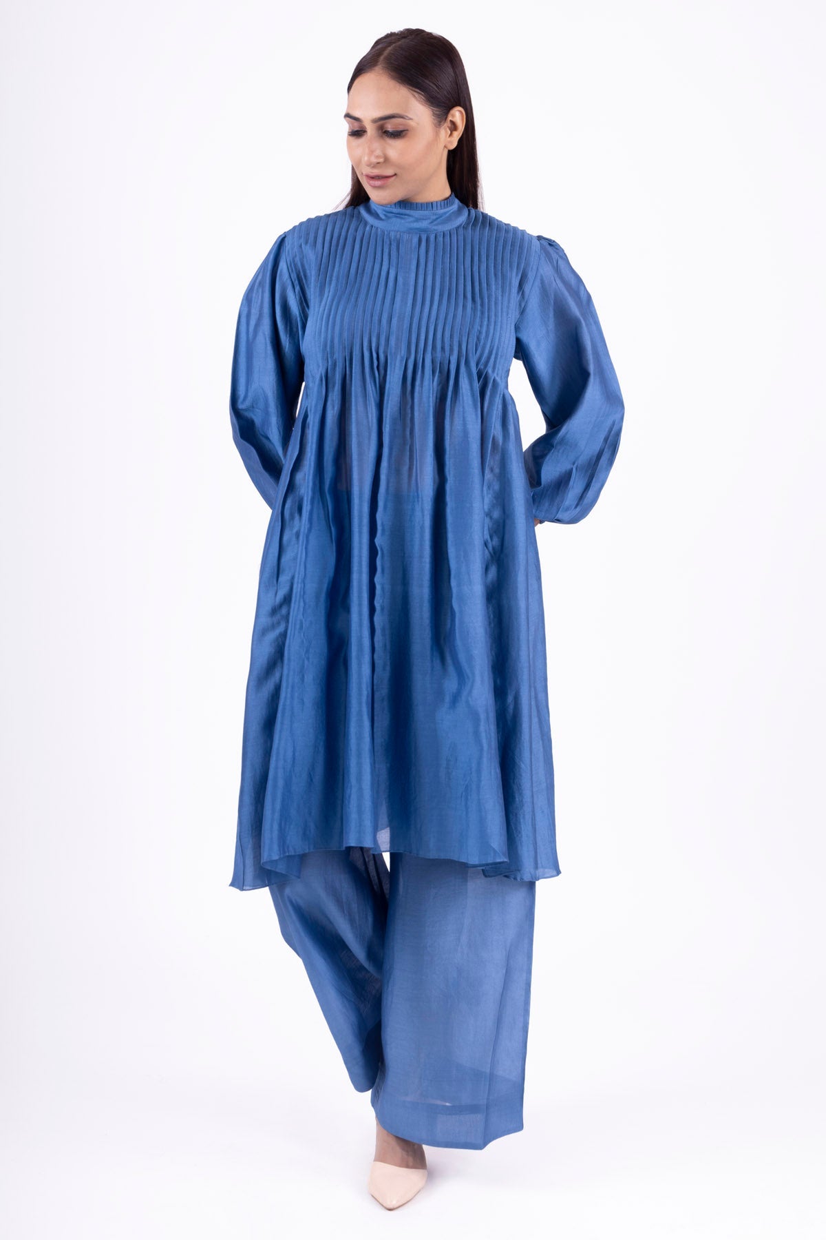 Khat Clothing Blue Chanderi Silk Kurta & Pants for women online at ScrollnShops