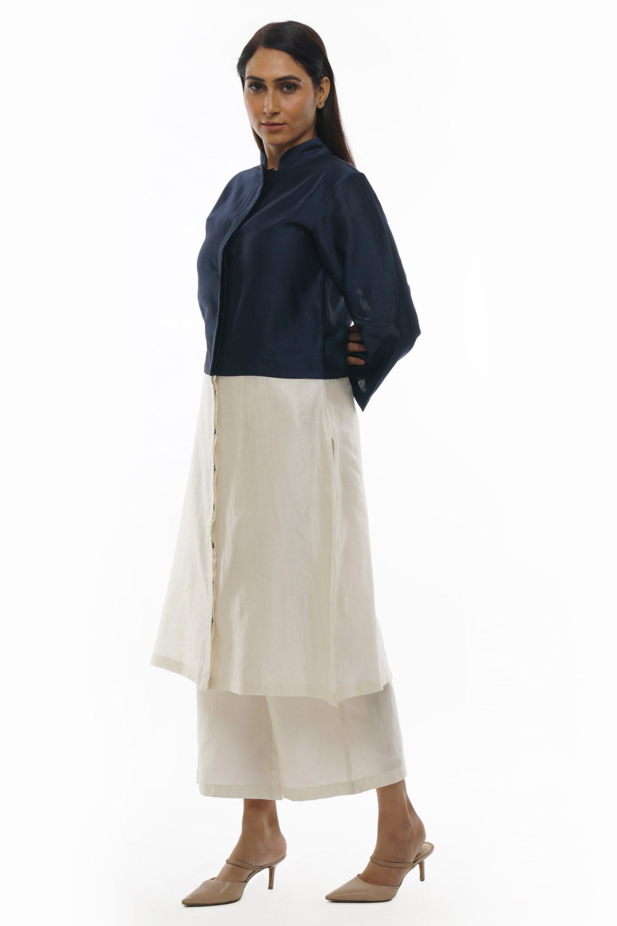 Navy Blue Chanderi Kurta Set