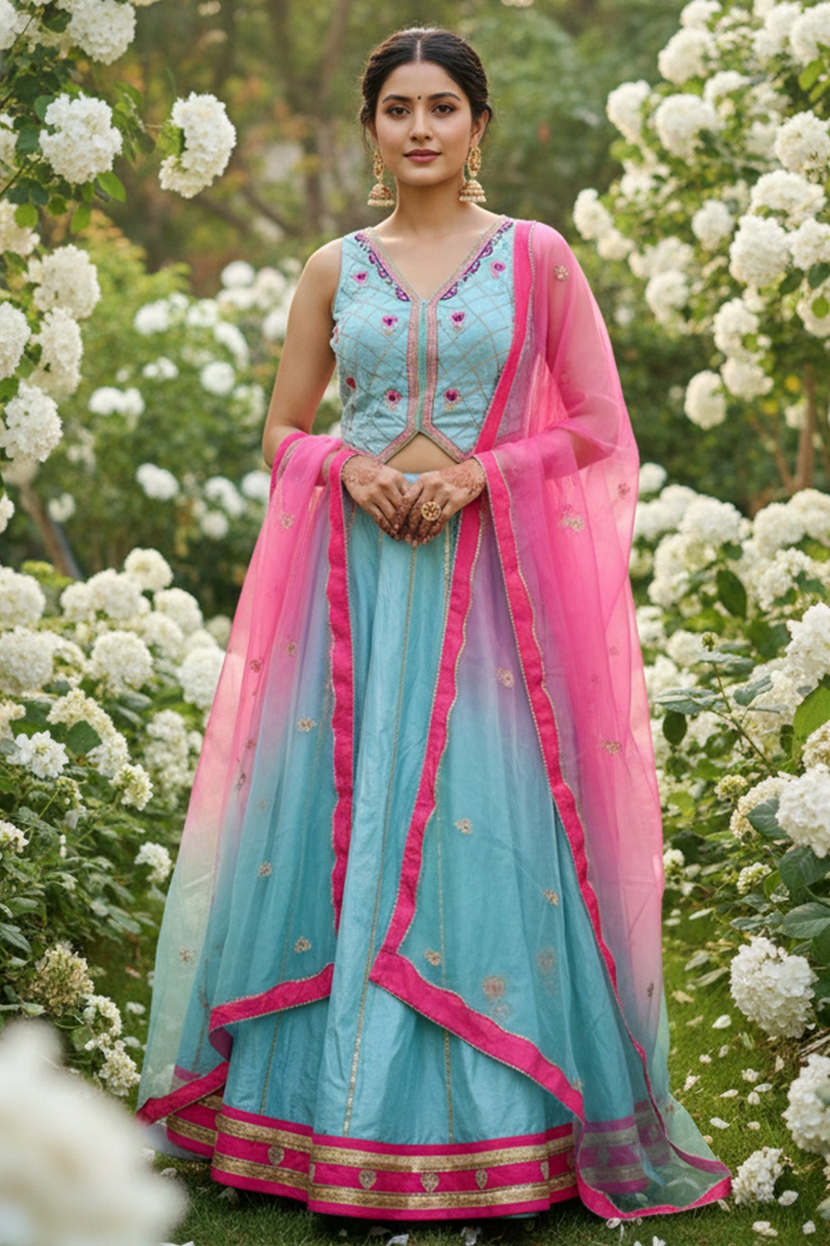 Buy Blue Chanderi Silk Lehenga Set for women by Taro online available at scrollnshops