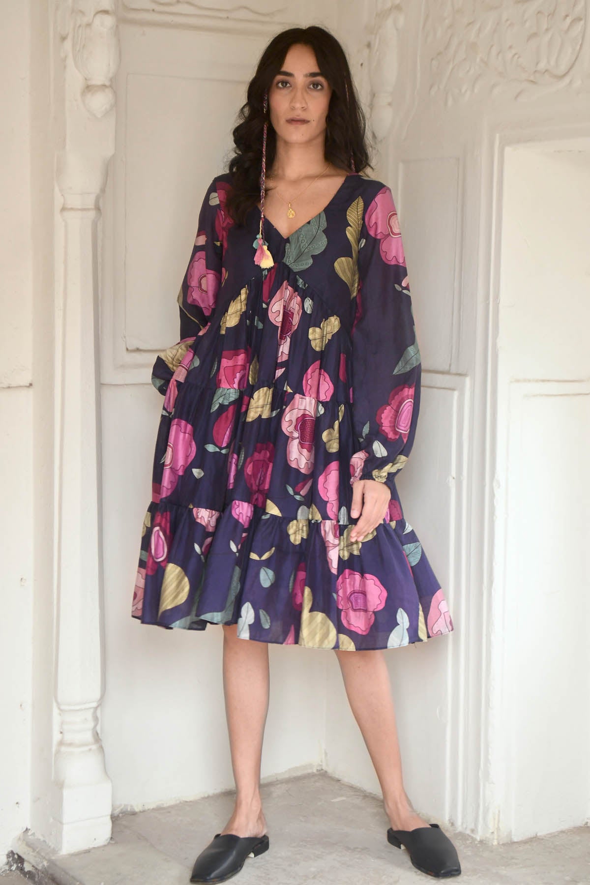 Blue Chanderi Silk Print Dress