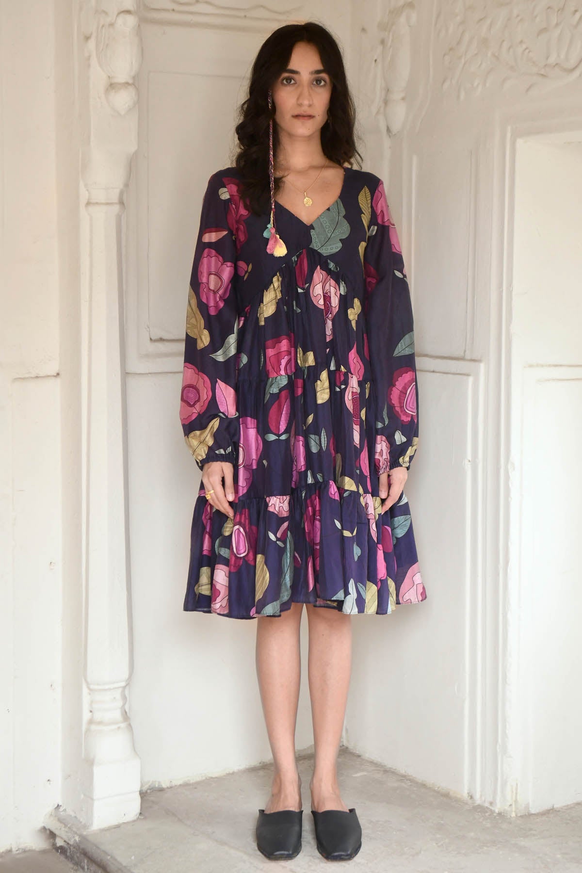 Blue Chanderi Silk Print Dress