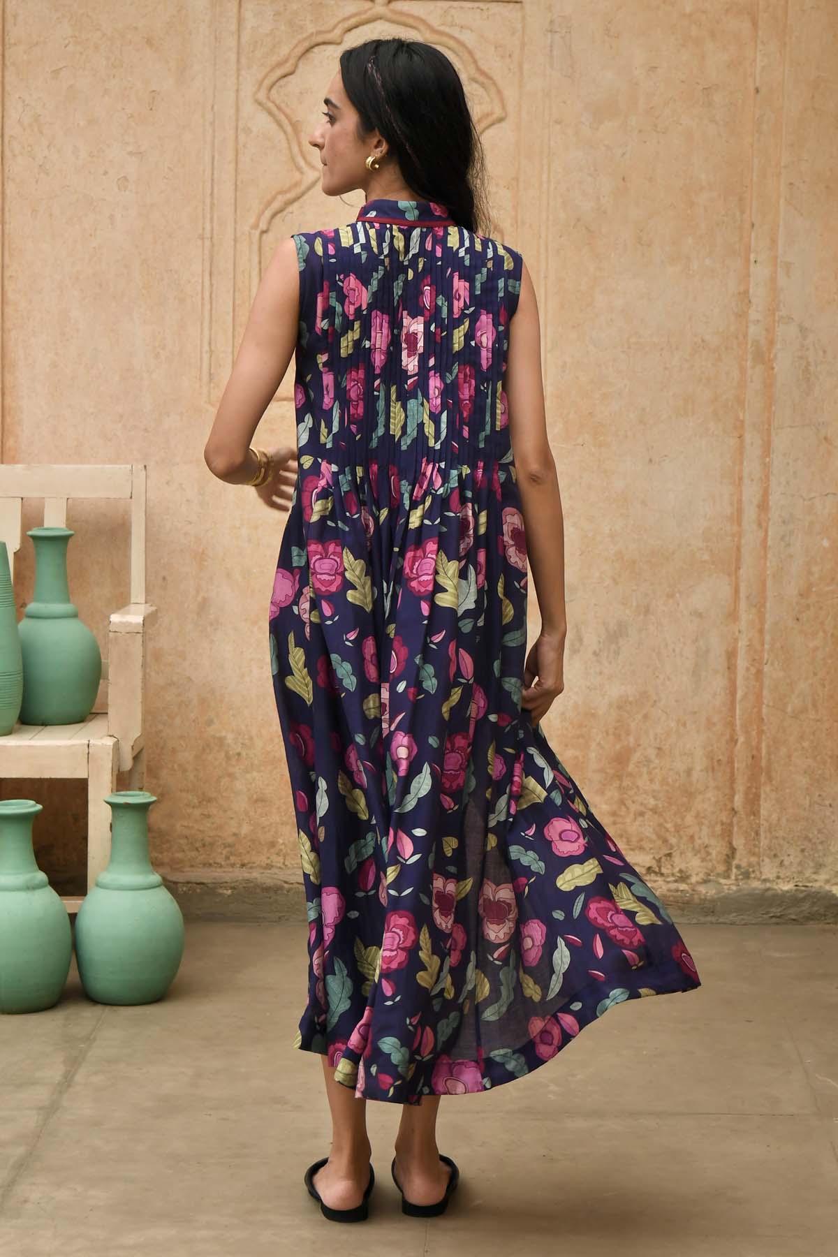 Blue Chanderi Silk Shirt Dress