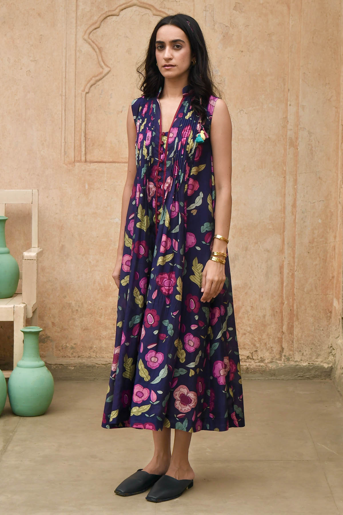 Blue Chanderi Silk Shirt Dress