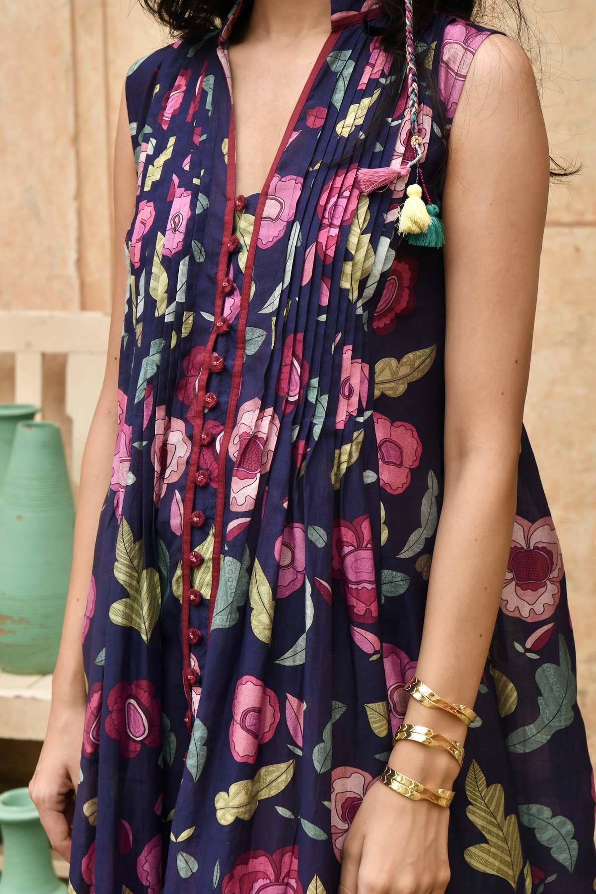 Blue Chanderi Silk Shirt Dress