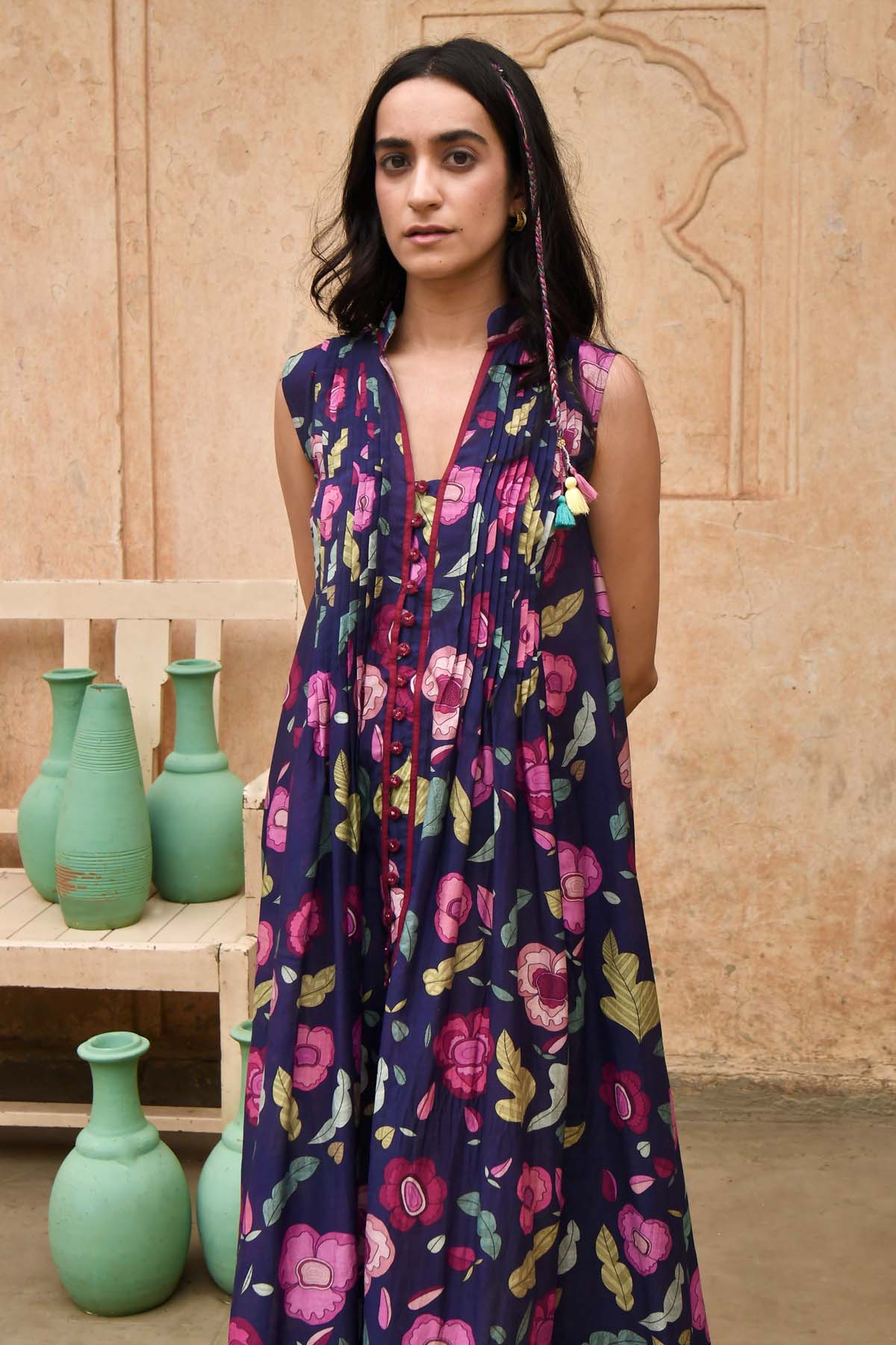 Blue Chanderi Silk Shirt Dress