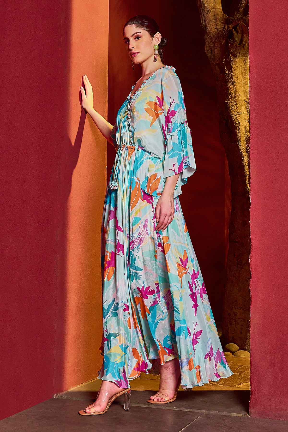 Blue Chiffon Asymmetric Kaftan