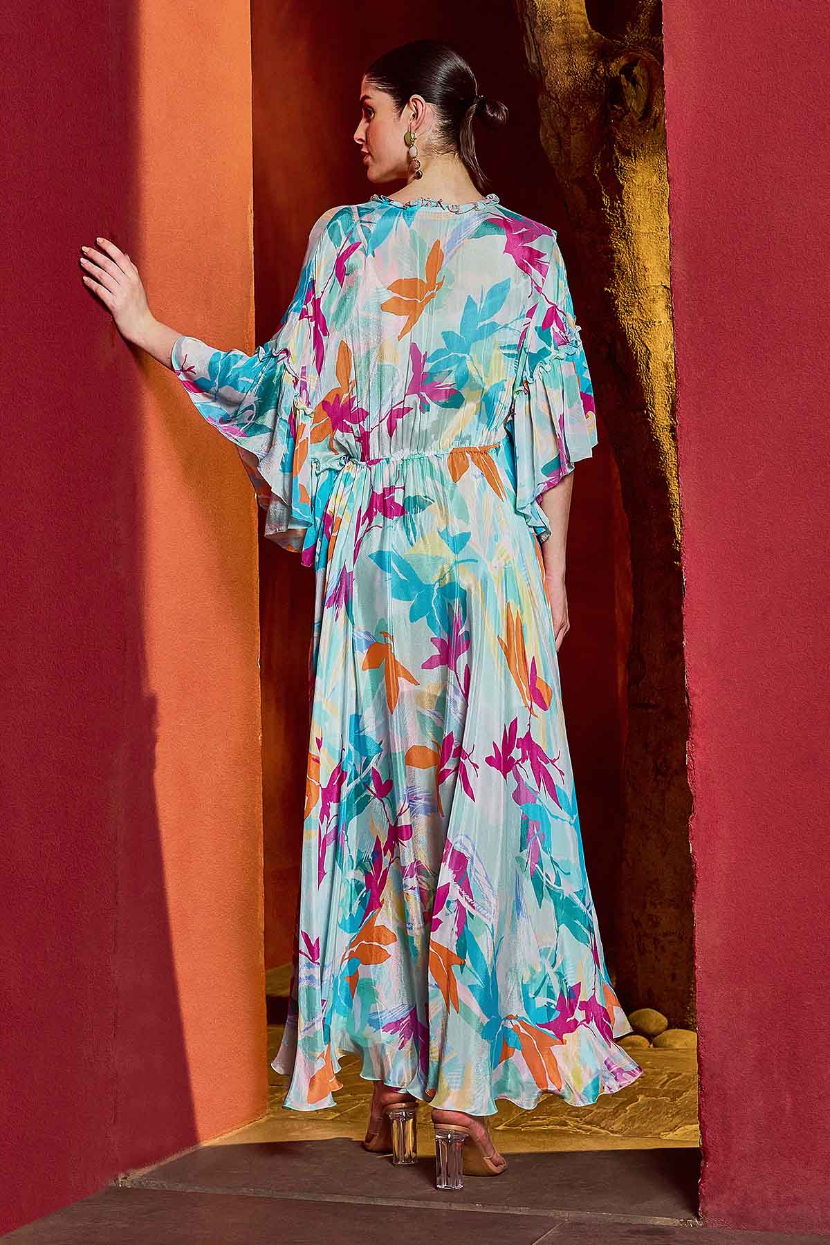 Blue Chiffon Asymmetric Kaftan