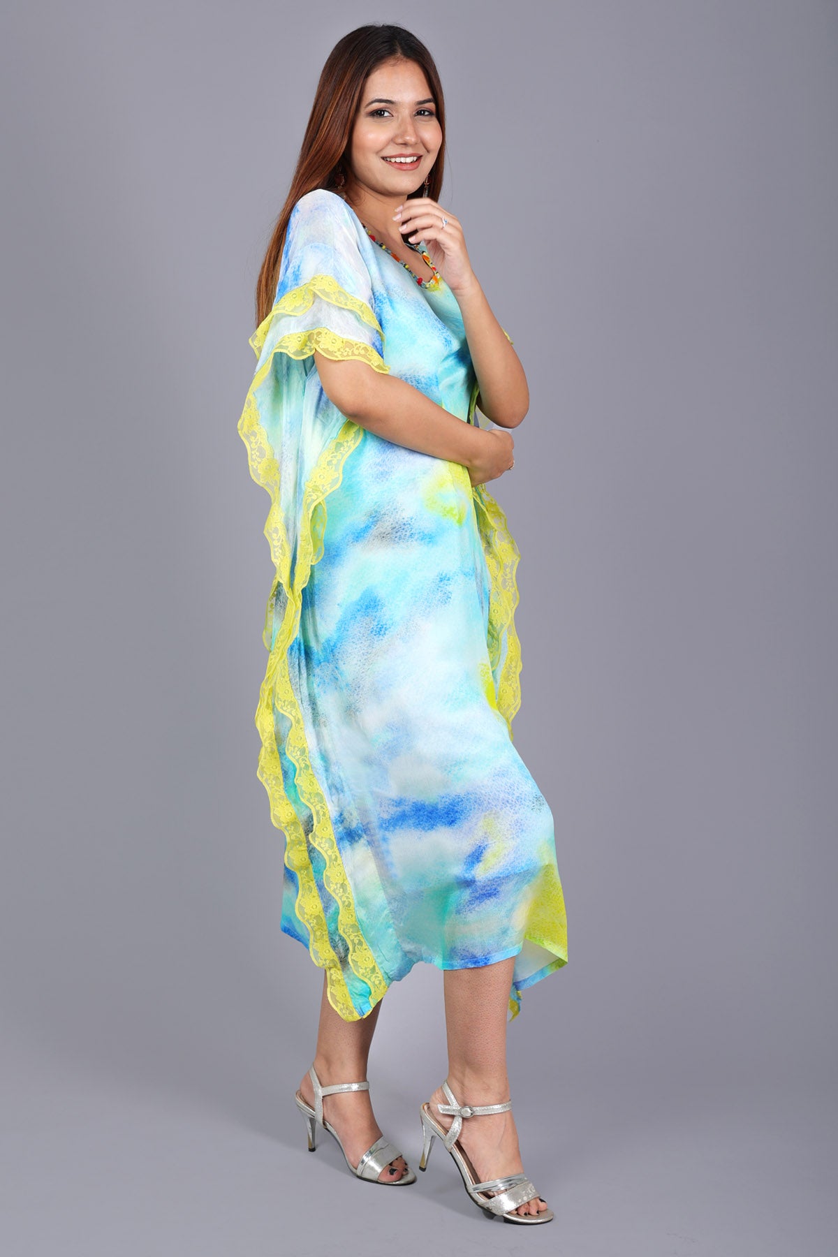 Blue Chiffon Printed Kaftan