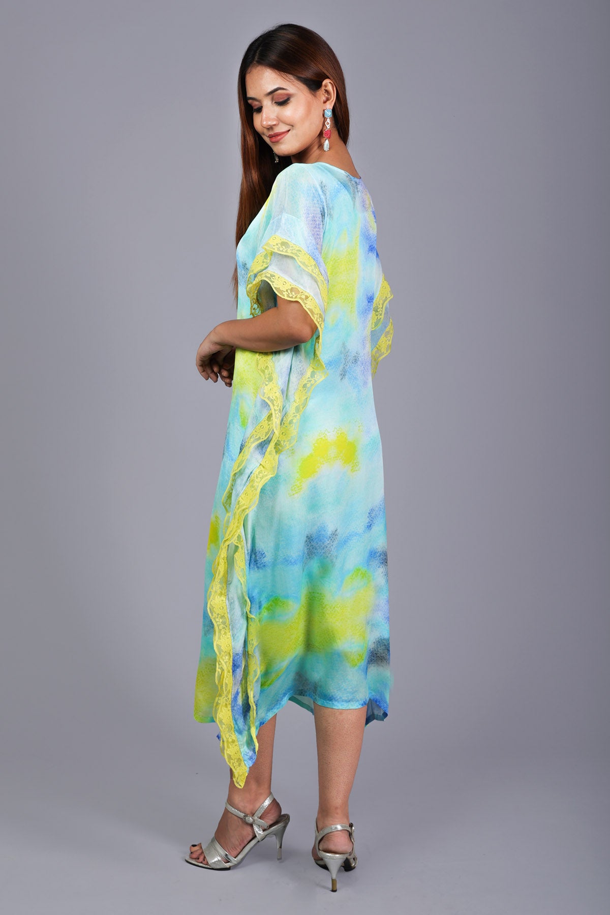 Blue Chiffon Printed Kaftan