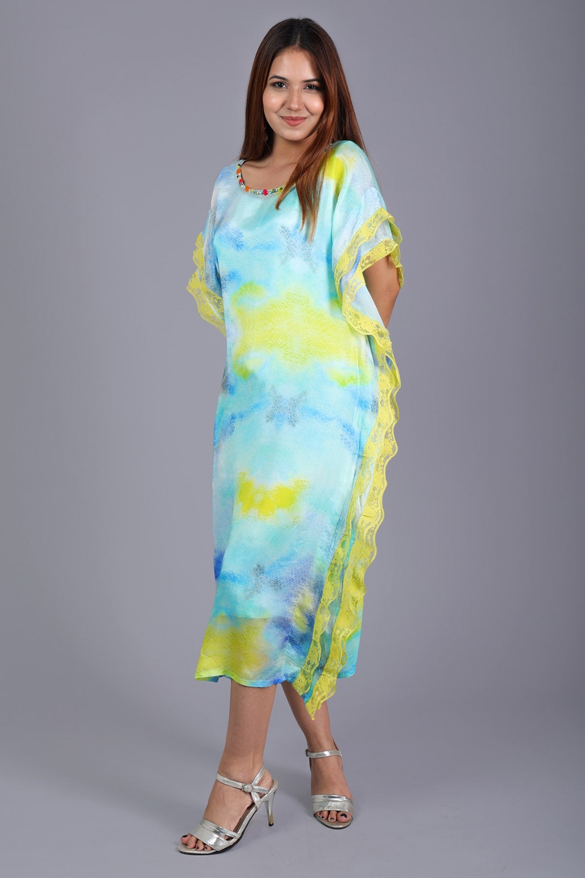 Etti Kapoor Blue Chiffon Printed Kaftan for women online at ScrollnShops