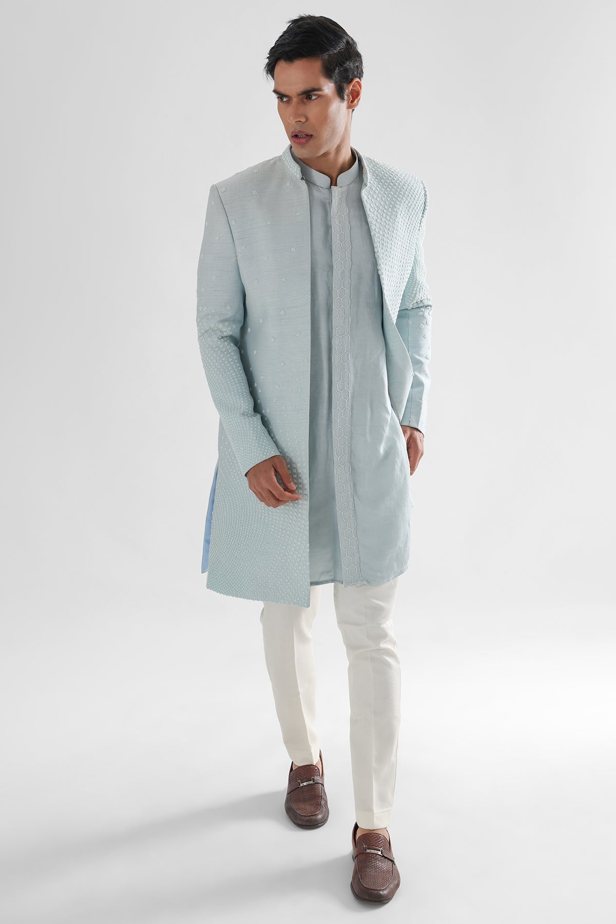 Buy Blue Chir Embroidery Achkan Set for men by Paarsh Atelier online available at scrollnshops