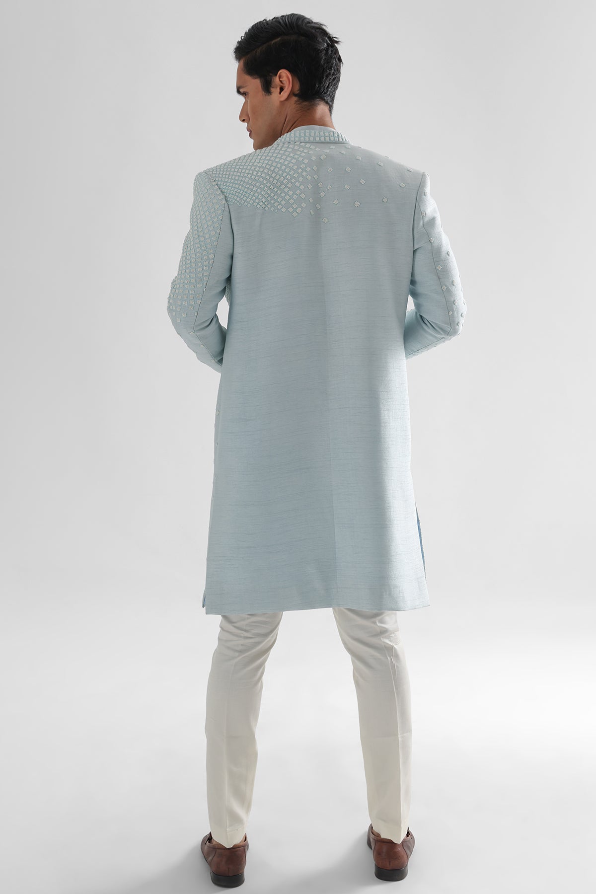 Blue Chir Embroidery Achkan Set