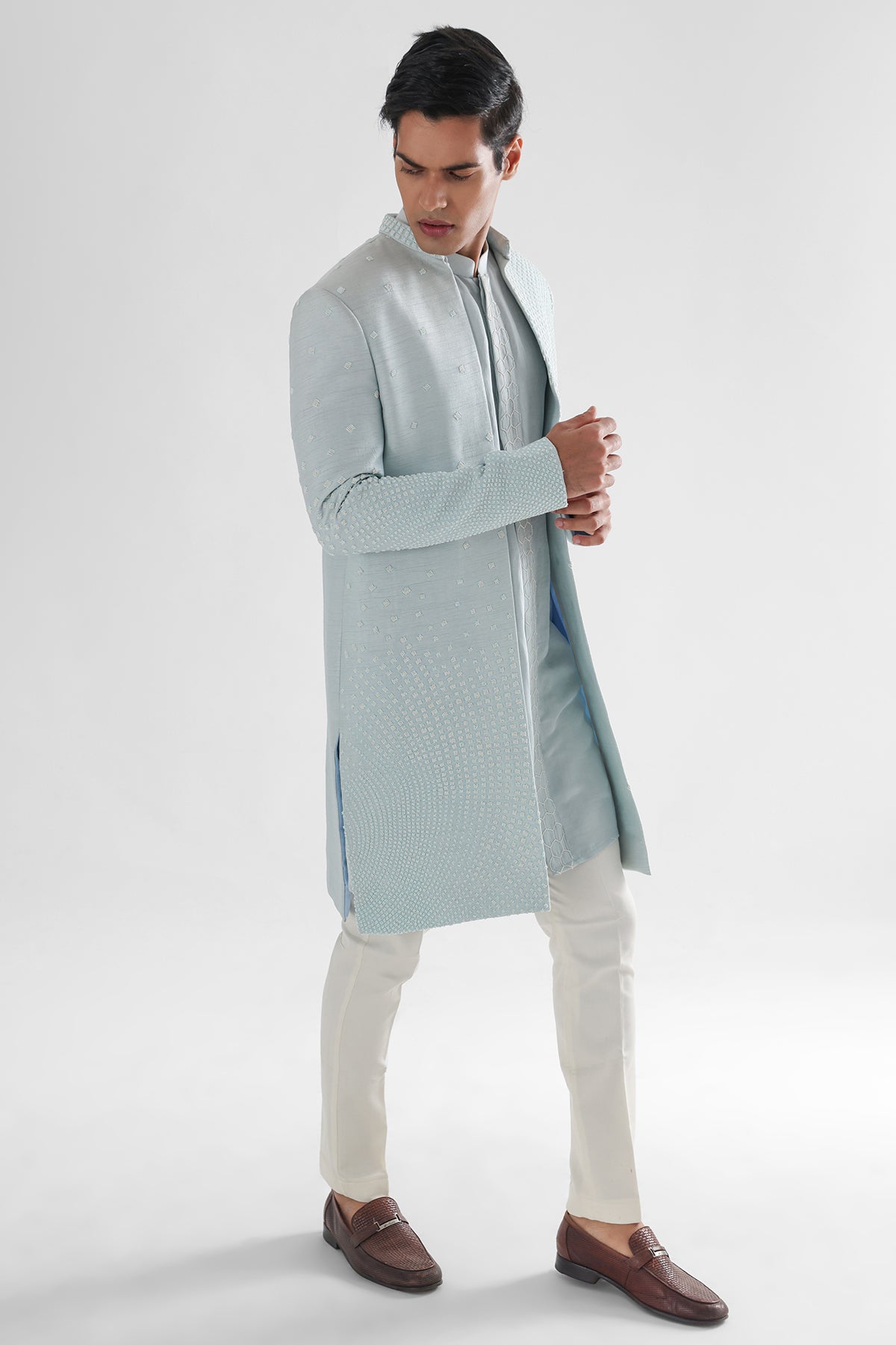 Blue Chir Embroidery Achkan Set