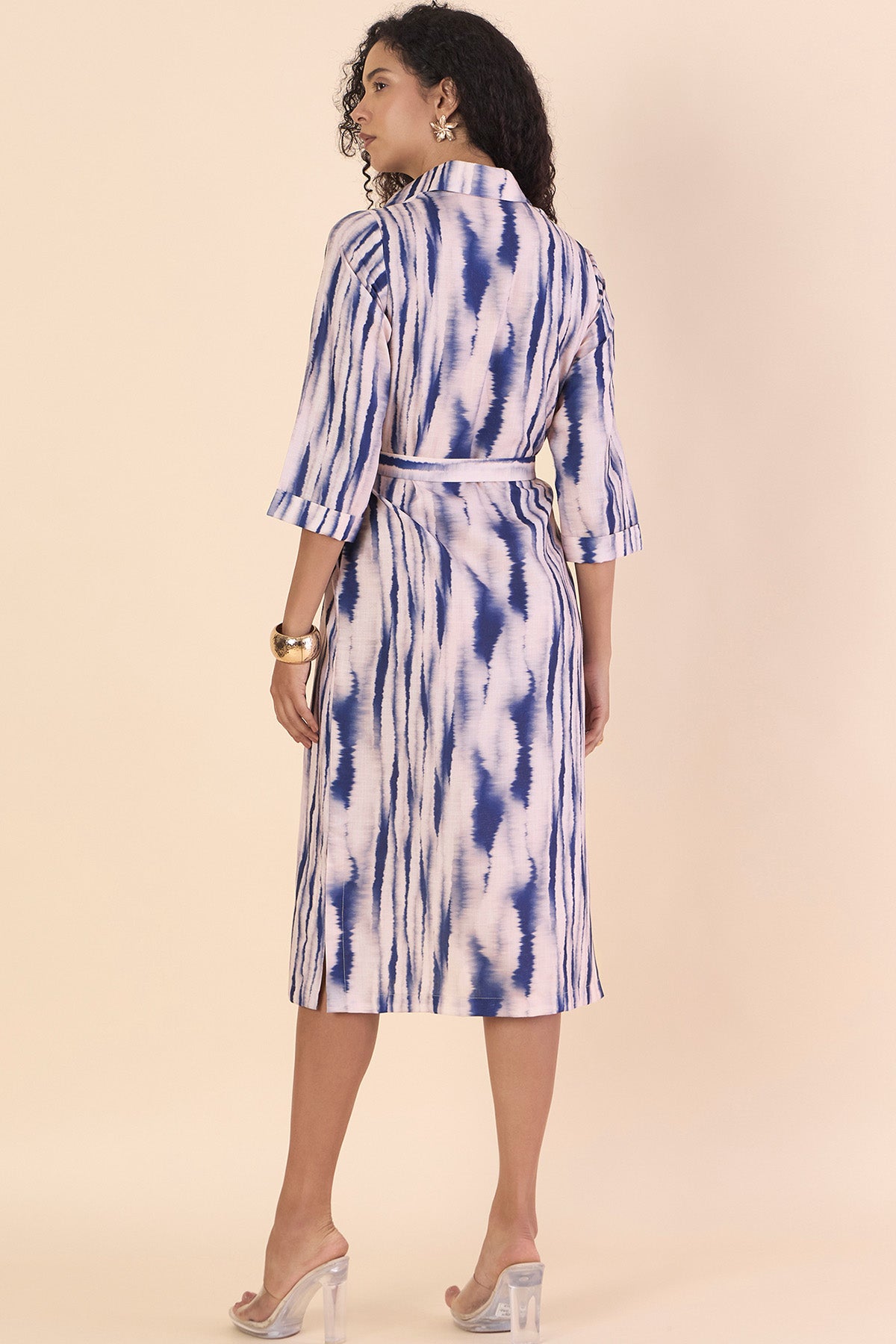 Blue Collar Neck Midi Dress