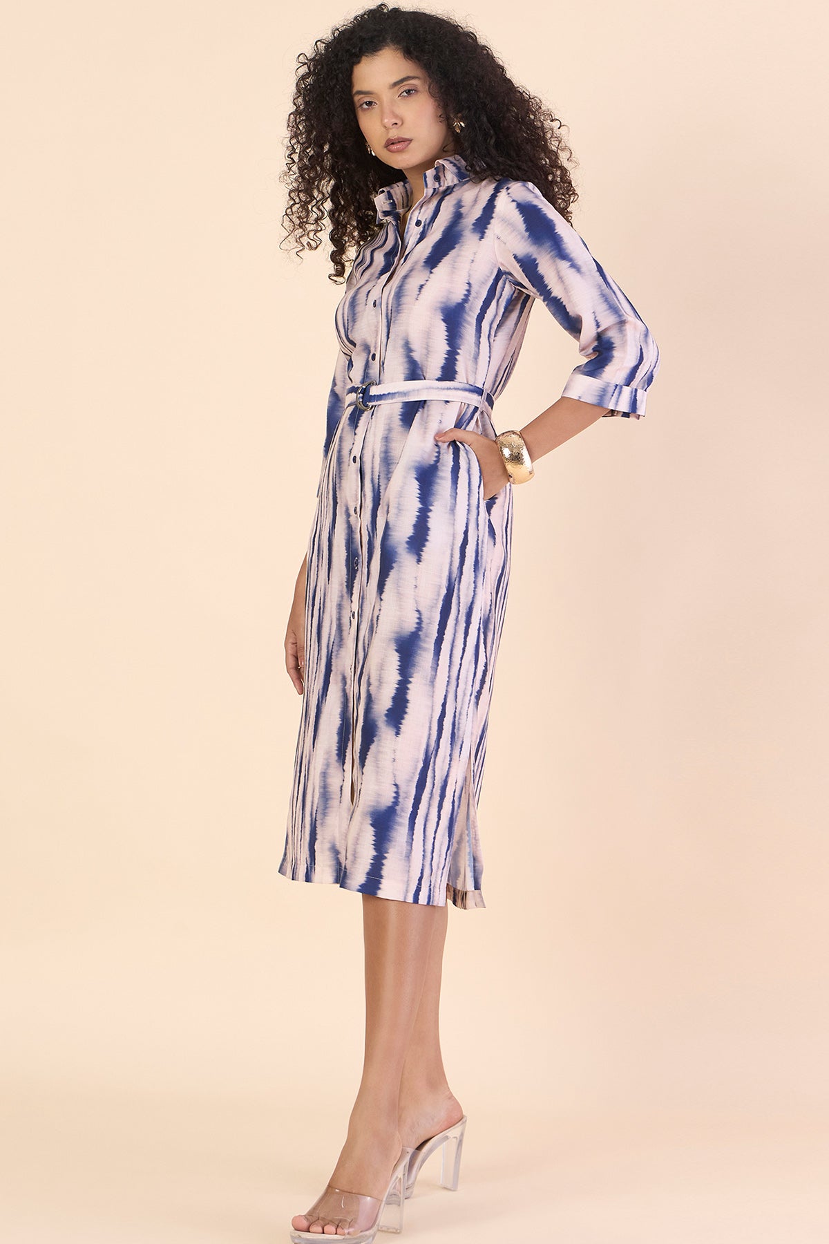 Blue Collar Neck Midi Dress