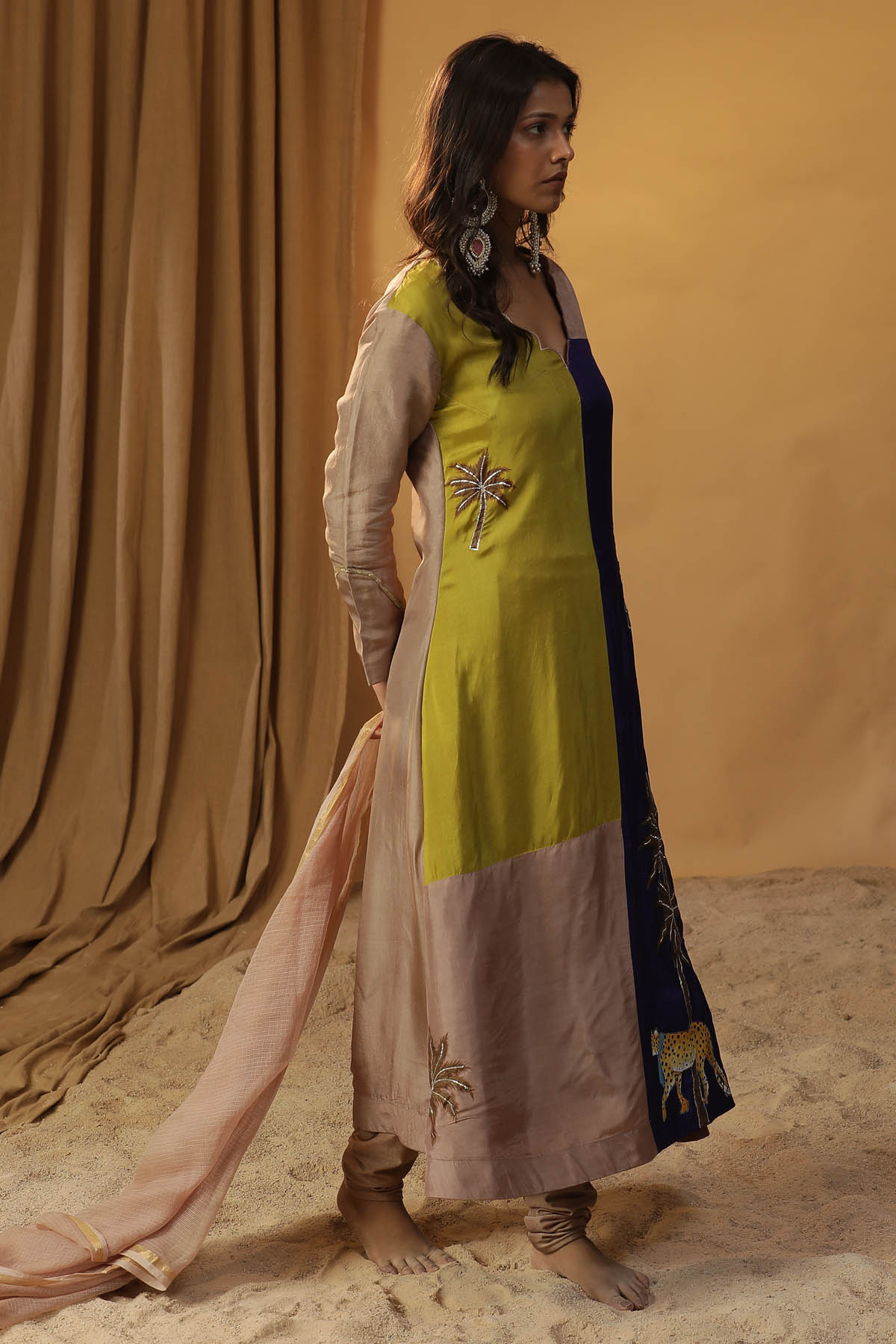 Blue Colorblock Print Kurta Set