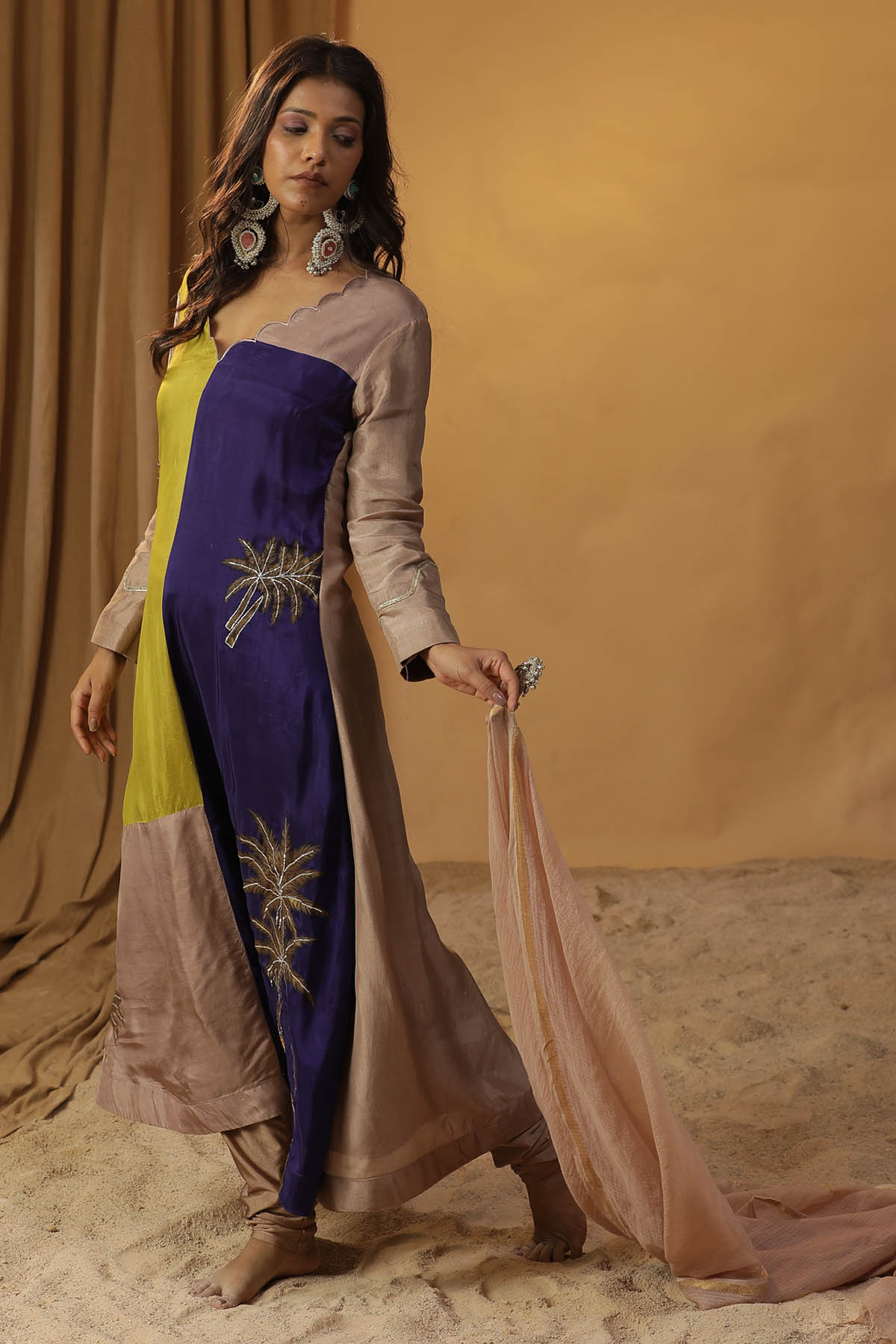 Blue Colorblock Print Kurta Set