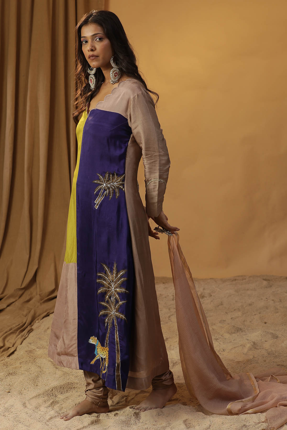 Blue Colorblock Print Kurta Set