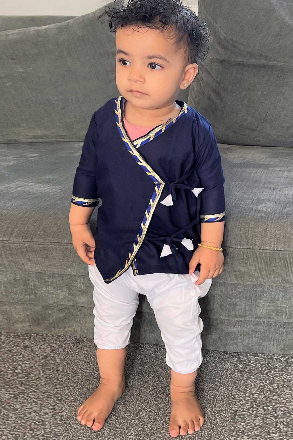 Designer ViYa Blue Cotton Angrakha Set For Kids Available online at ScrollnShops