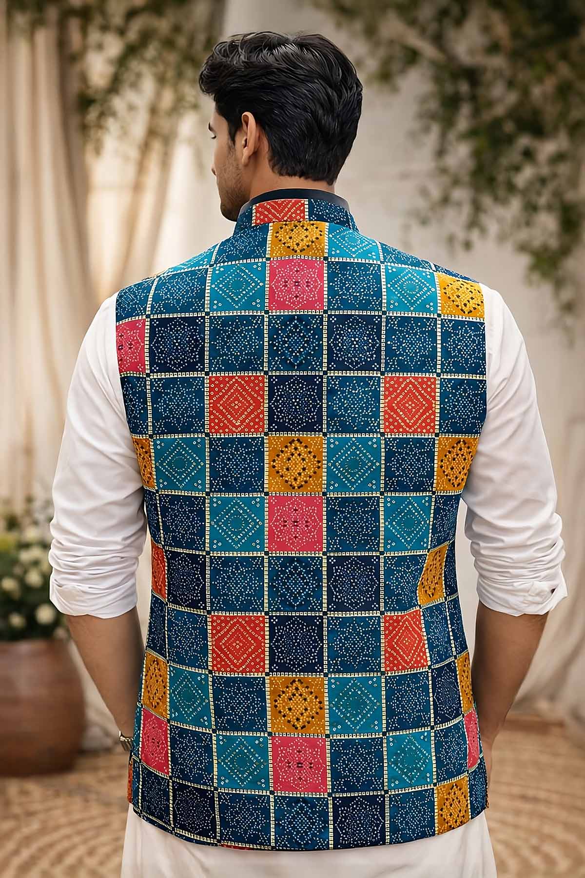 Blue Cotton Bandani Print Bundi